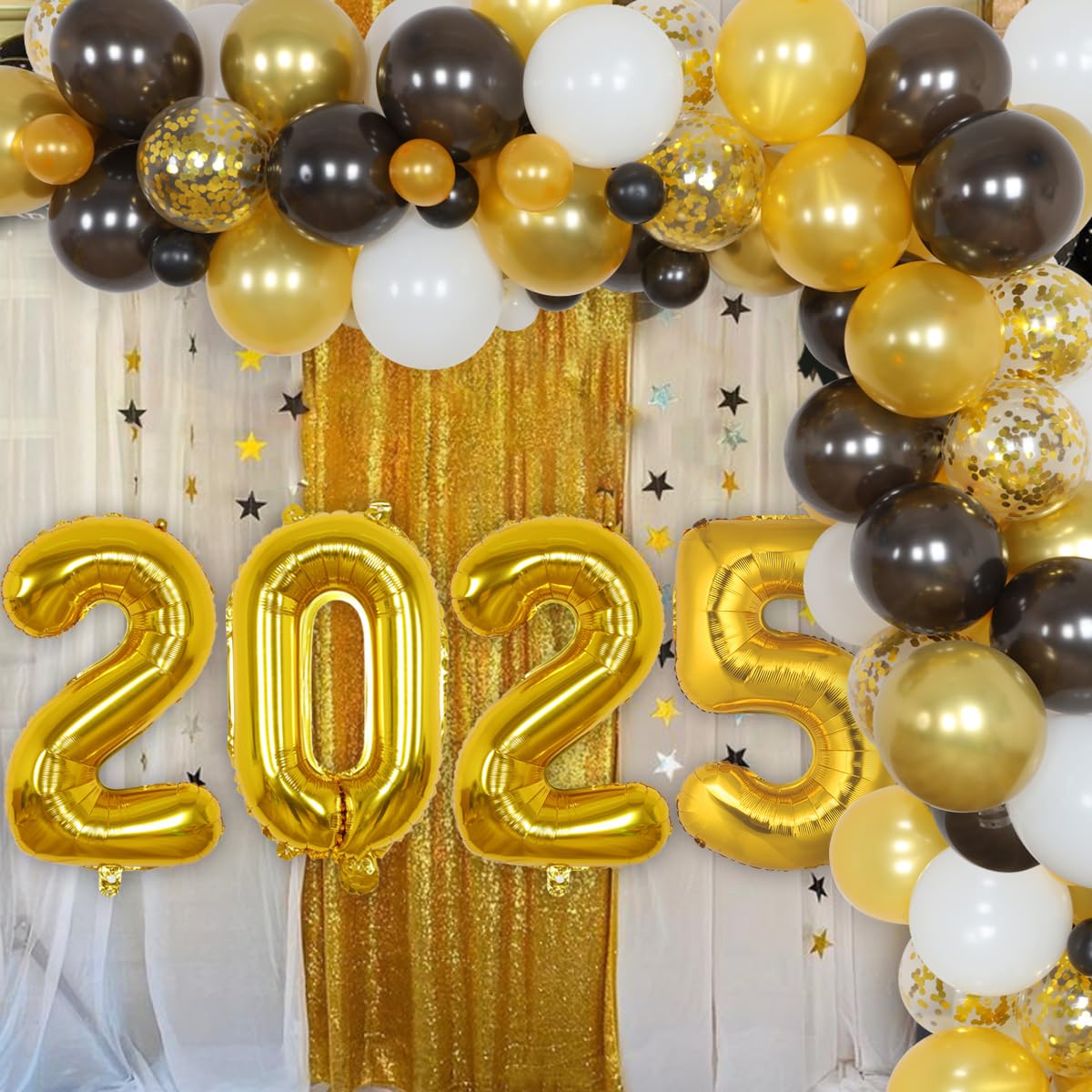 JOYMEMO 2025 Graduation Decorations - Black & Gold Balloon Arch for High School & College Parties