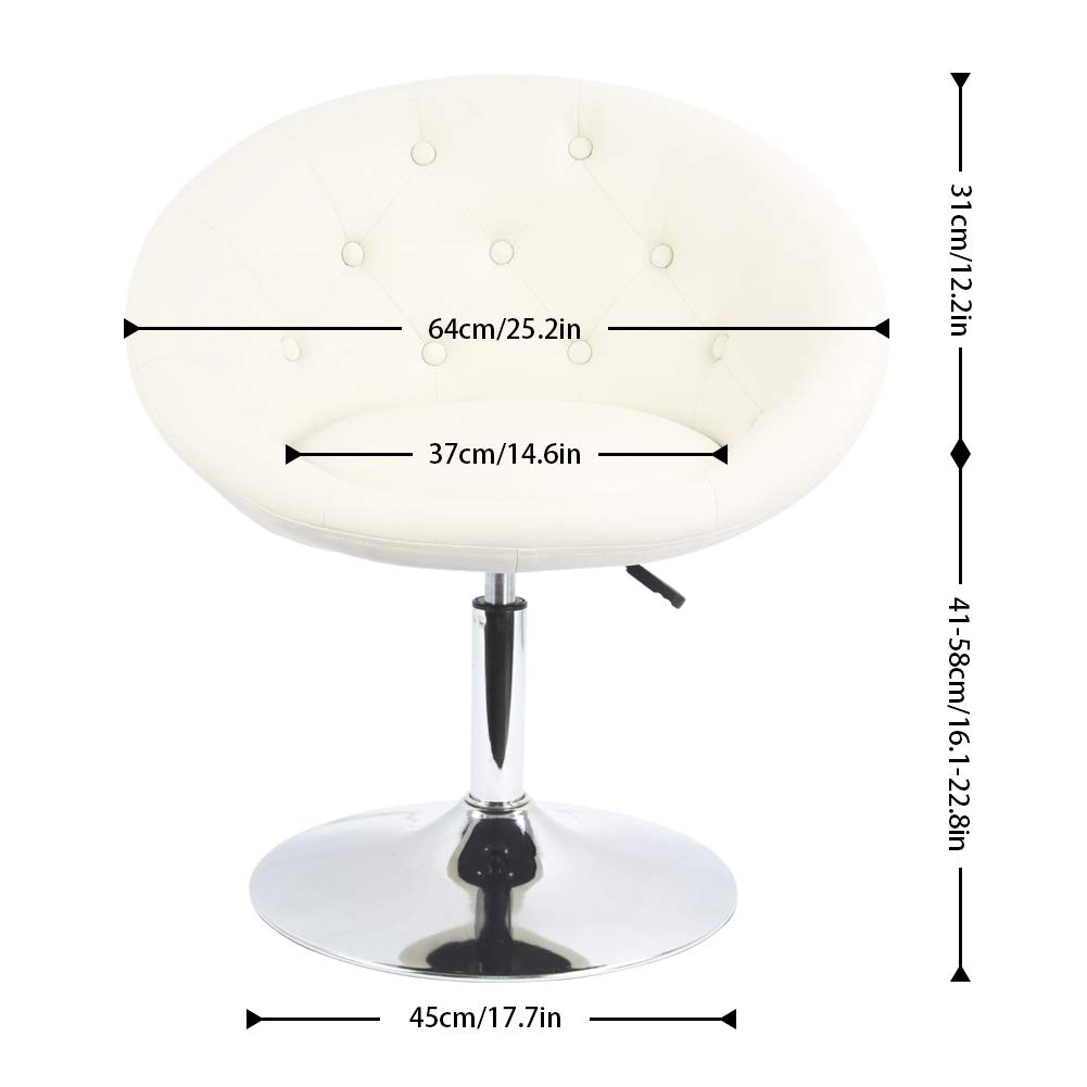 FURWOO Adjustable White PU Vanity Chair Stool with Cute Round Back - Perfect for Home, Salon, Spa, Makeup Room & Manicure Shop - Elegant Seating for Dressing Tables, Beauty Stations & Relaxation Areas