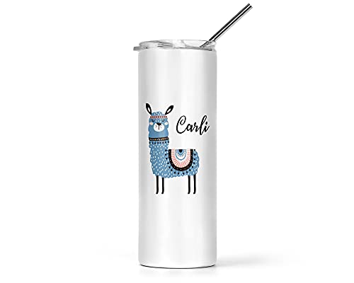 Personalized Llama Travel Cup - Stainless Steel Skinny Tumbler with Straw - Cute Llama Gifts for Women, Girls, Teens - Perfect for Travel, Work, School & Outdoor Activities