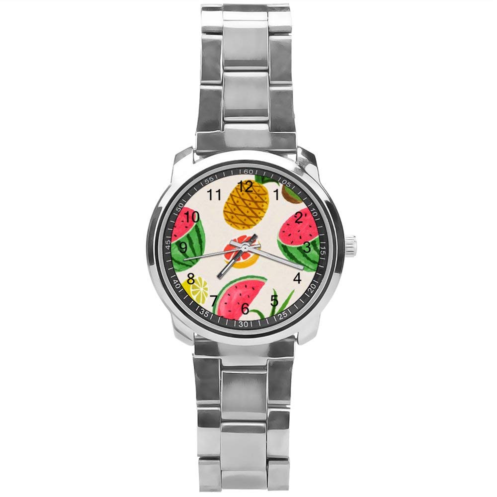 Yolocal Pineapple Watermelon Analog Wristwatch for Boys - Stainless Steel Band, Fun Fruit Design Watch for Kids, School, and Outdoor Activities