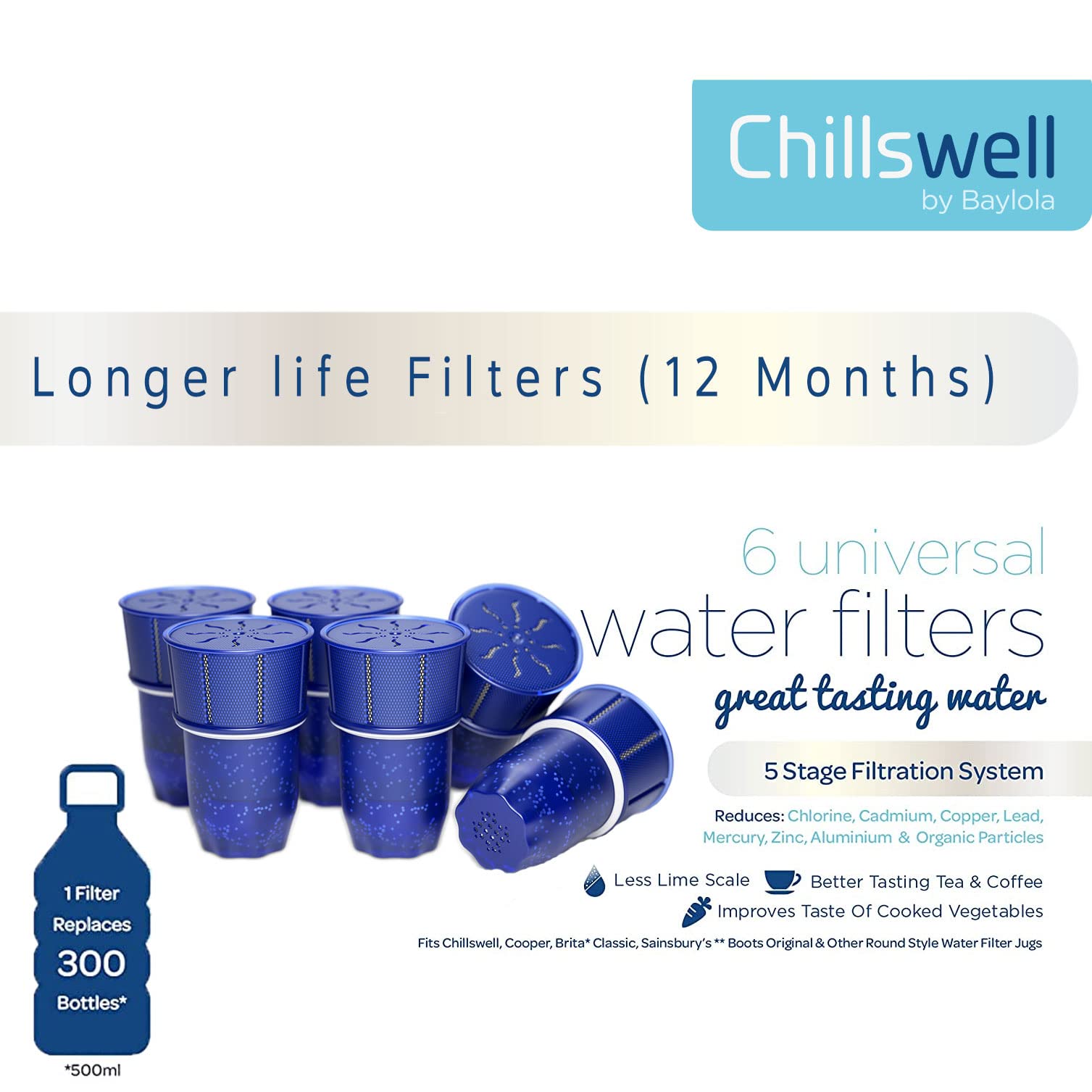 8.5L Water Cooler Dispenser with 6 Filters (1 Year Supply) - Cold Water Machine for Home & Office, No Plumbing Needed - Perfect for Kitchen, Break Room & Small Spaces
