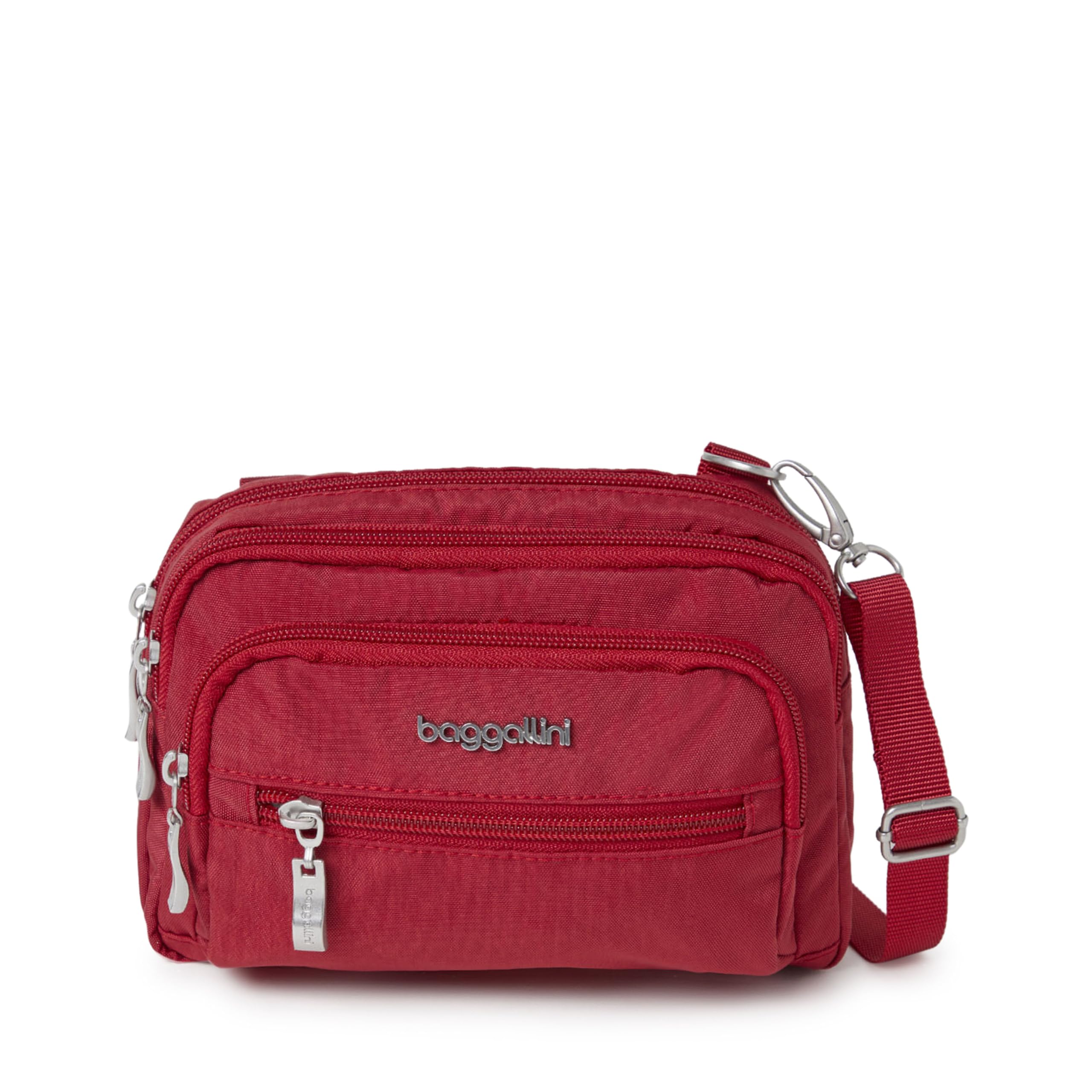 Baggallini Triple Zip Small Crossbody Bag for Women - 8x6 Inch Lightweight Water-Resistant Convertible Fanny Pack Belt Bag - Perfect for Travel, Shopping & Everyday Use