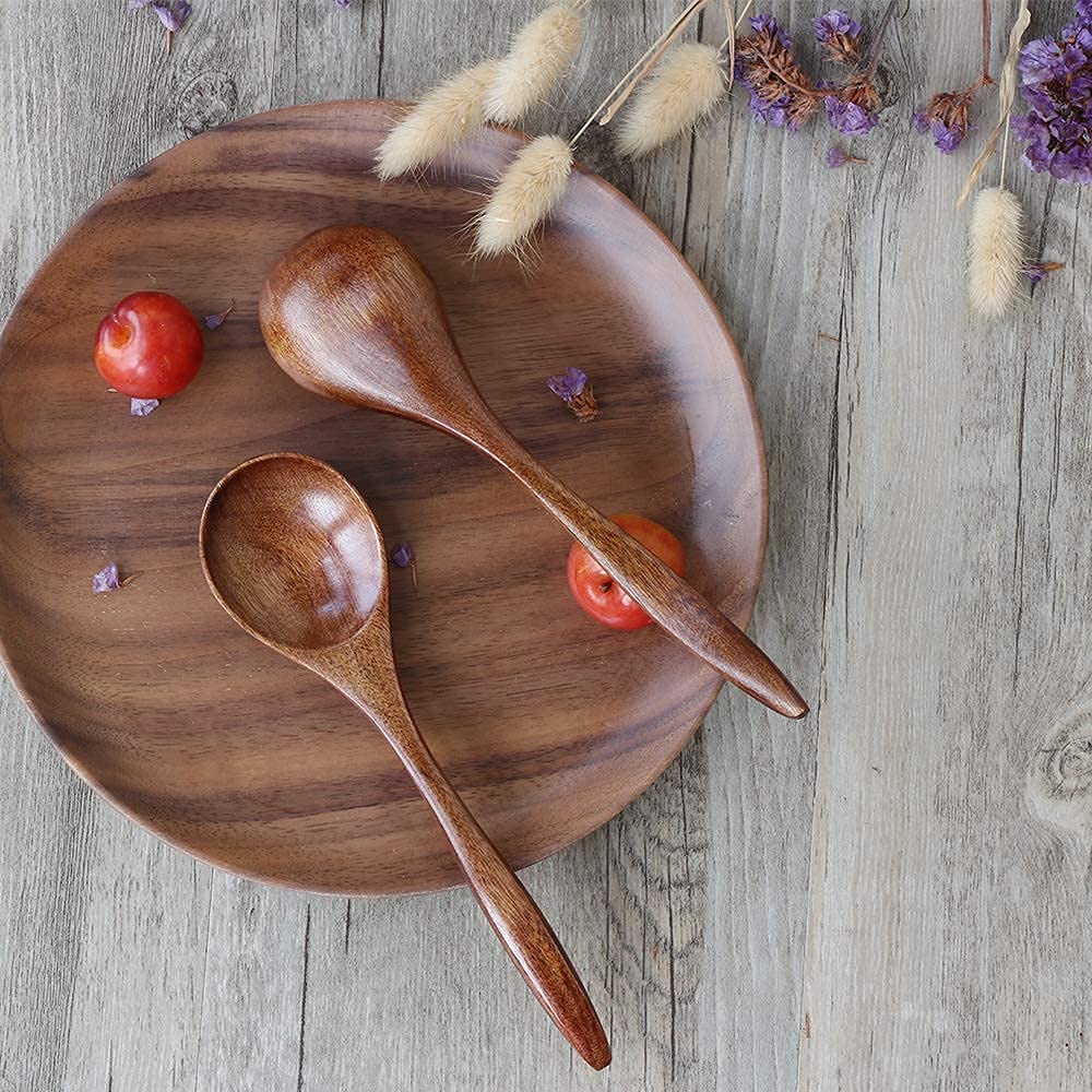 ADLORYEA 6-Piece Handmade Natural Wooden Spoons Set - Eco-Friendly Kitchen Utensils for Cooking, Mixing, Serving Soup, Coffee, Salad, Desserts, Chips, Snacks, Cereal & Fruit - Perfect for Home, Restaurant & Outdoor Picnics