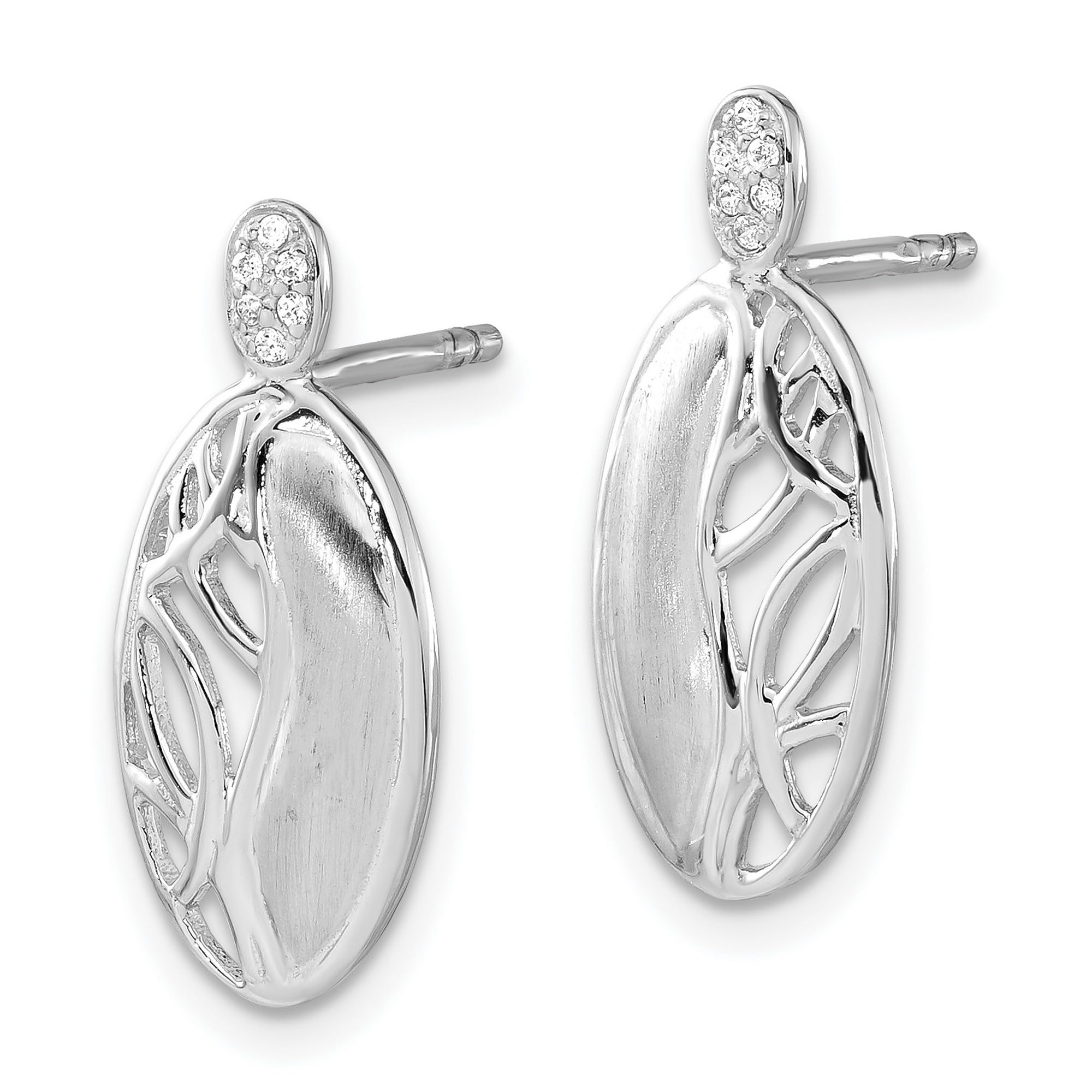 Sterling Silver CZ Oval Post Earrings for Women - 21.2x9.7mm Polished & Satin Finish - Elegant Everyday Jewelry for Work, Party & Gift Giving