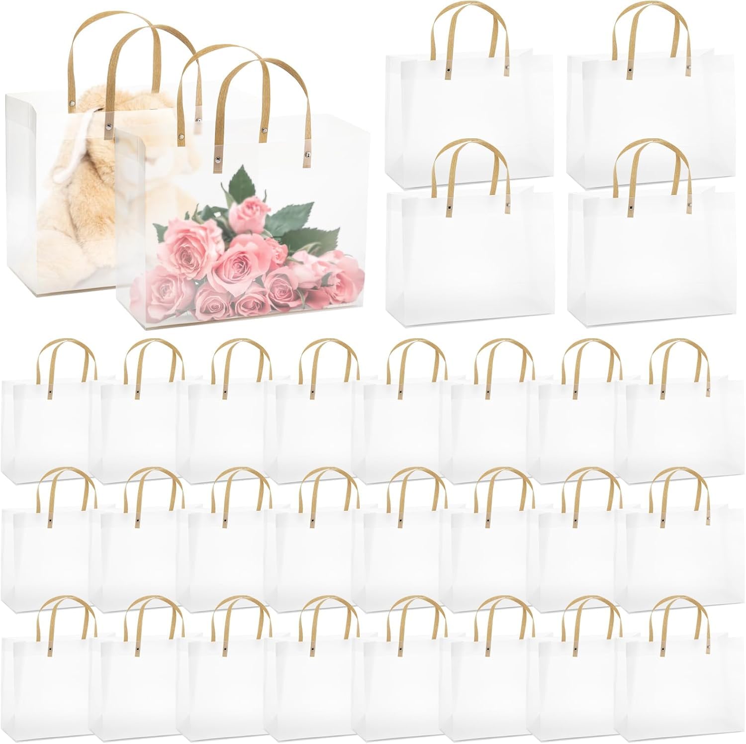 SATYAM KRAFT 4-Pack Translucent PVC Gift Bags (20cm x 25.5cm) - Elegant Party Favor Bags for Birthday, Wedding, Anniversary & Valentine's Day Gifts | Perfect for Shopping, Party Favors & Special Occasions