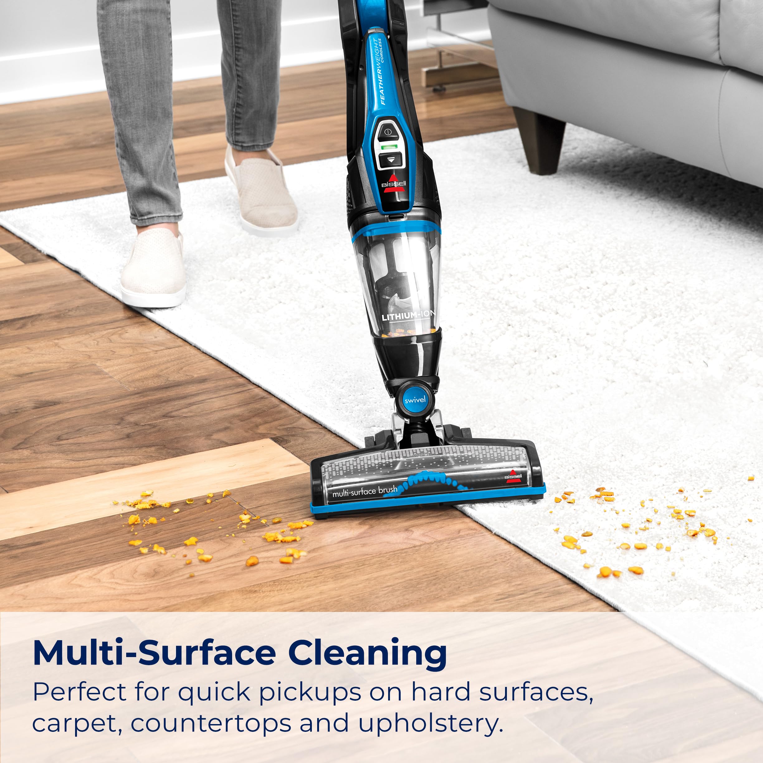Bissell 3061 Featherweight Cordless Stick Vacuum Cleaner - Lightweight, Self-Standing, Electric Blue & Black - Perfect for Hard Floors, Carpets, Pet Hair, and Quick Cleanups