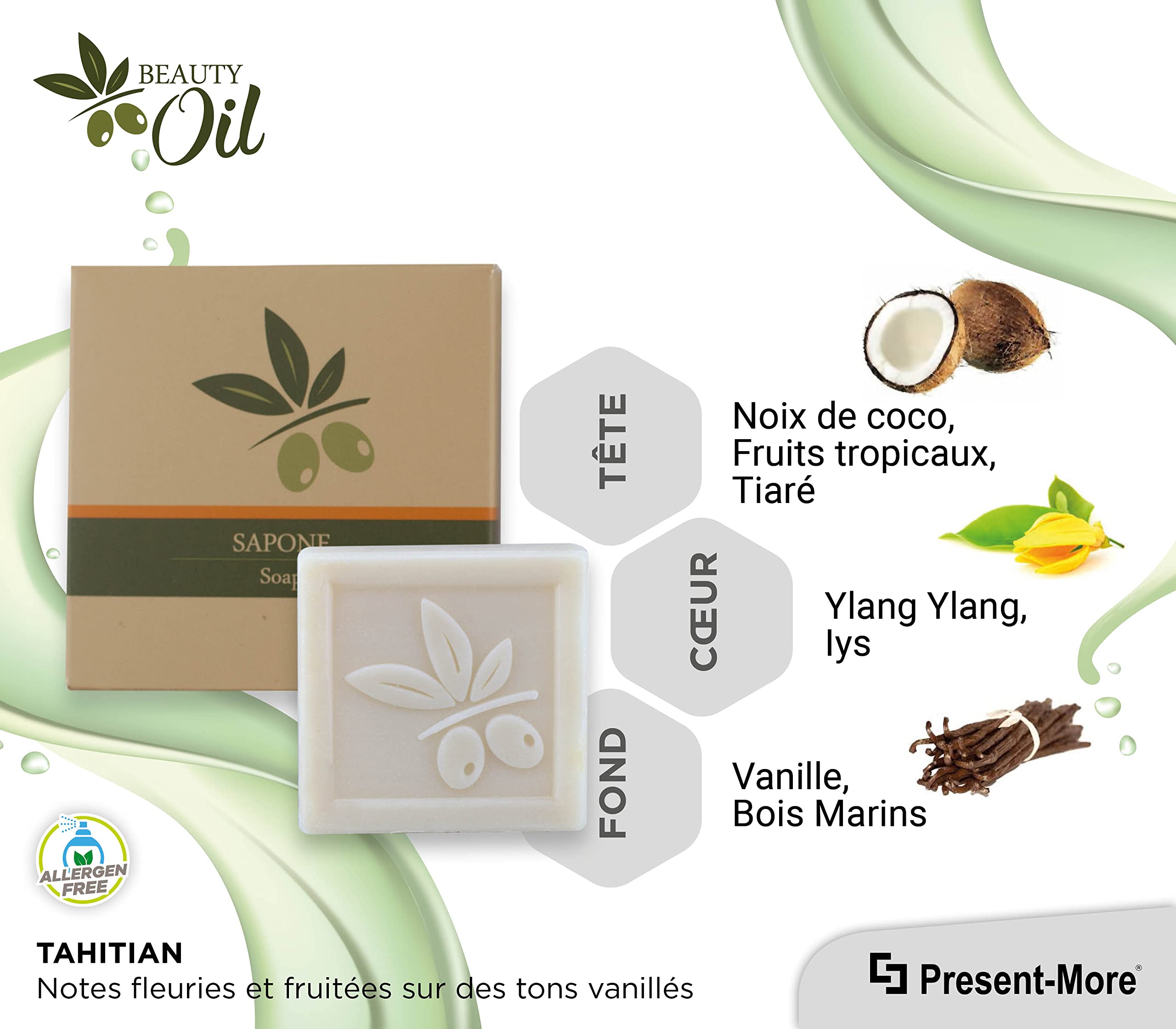 Present-More Savon 20g Beauty Oil - 250-Piece Allergen-Free Tahiti Fragrance Solid Soap Bars for Hotels & B&Bs | Natural Skin Care for Spa, Guest Amenities & Luxury Travel