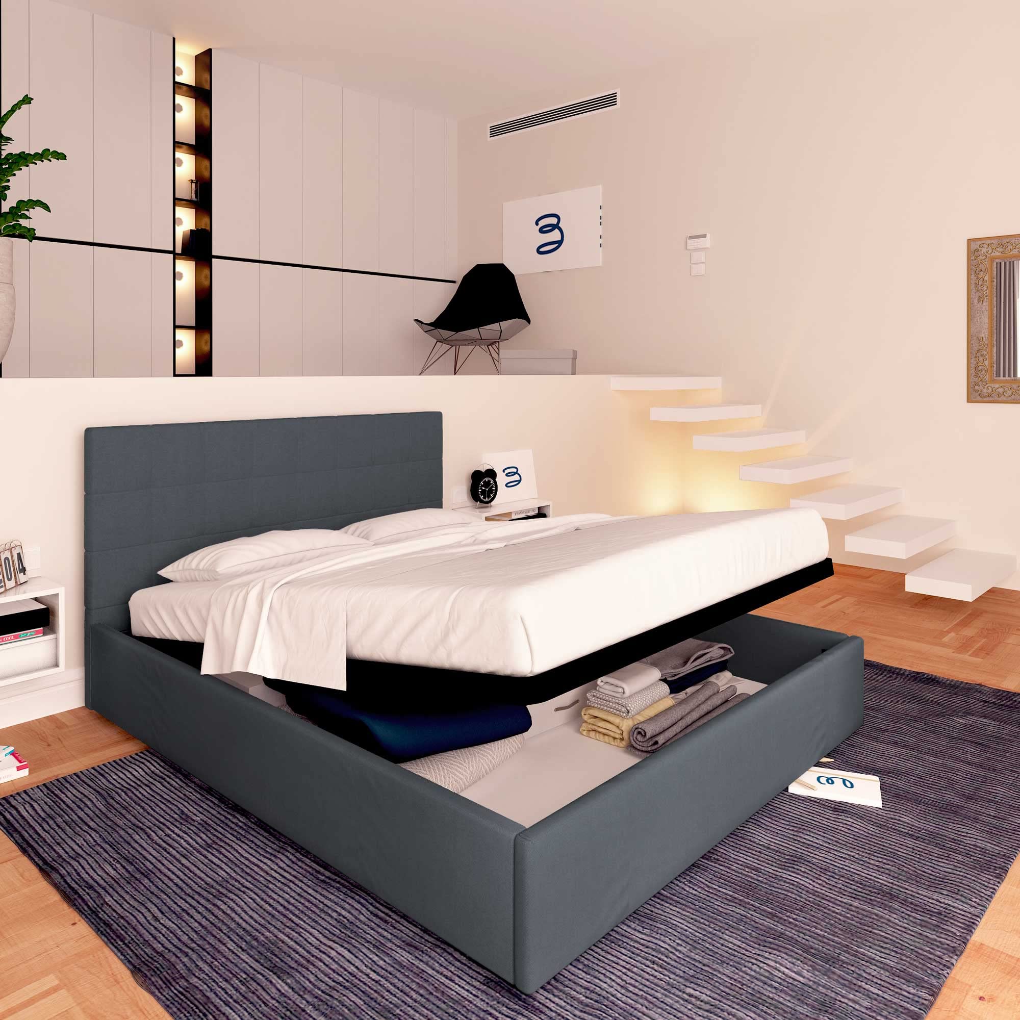 Baldiflex Single Bed Frame with Storage, Dublin Fabric Design, Slatted Base for Single Mattress, 80 x 190 cm, Elegant Headboard, Anthracite Gray - Perfect for Small Bedrooms, Guest Rooms & Studio Apartments