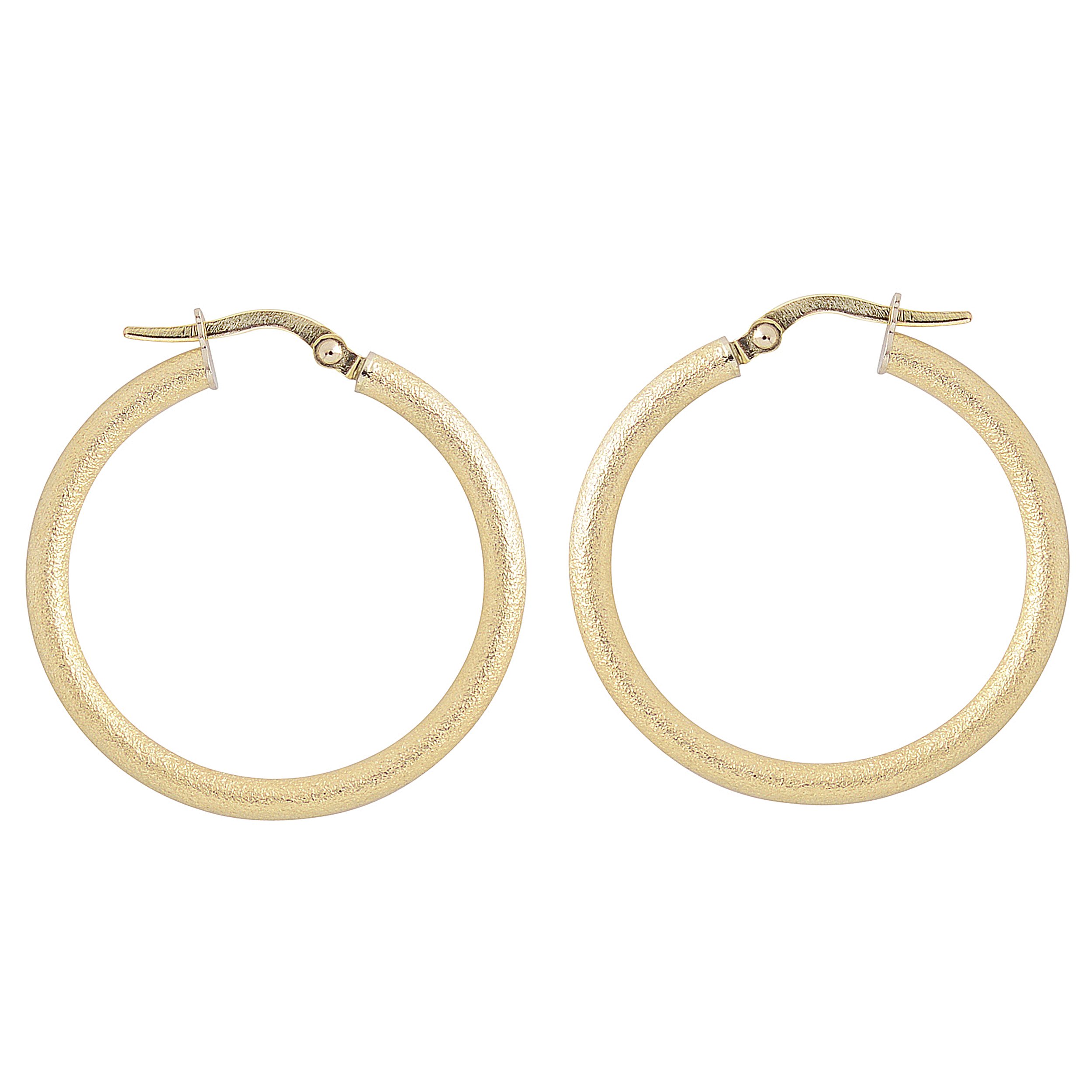 10K Yellow Gold 2.5x25mm Glass Blast Finish Hoop Earrings for Women - Dainty Everyday Hoops, Minimalist Jewelry Gift for Her, Perfect for Work, Date Night & Special Occasions