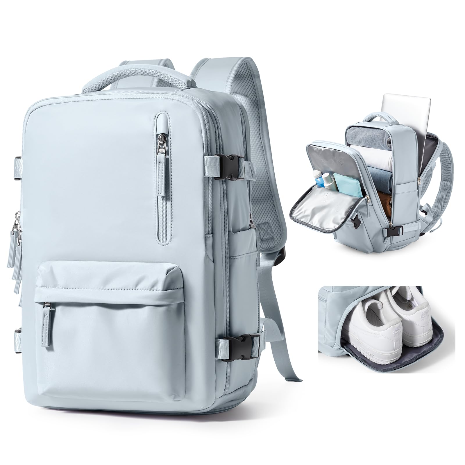 VGCUB 40L Large Travel Backpack for Women & Men - Waterproof Carry On Backpack with 17 Inch Laptop Compartment - Flight Approved Business Work Backpack - Perfect for Air Travel, Commuting & Outdoor Adventures - Blue