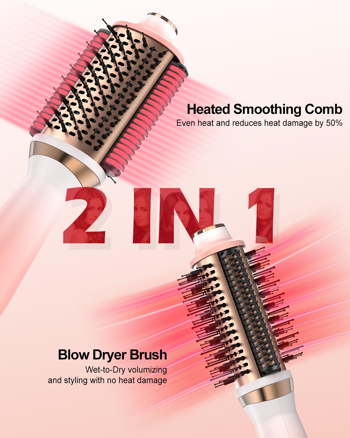 4-in-1 Ionic Blow Dryer Brush for Hair Styling - Hot Air Brush with Smooth Heat Comb for Drying, Straightening, Curling & Volumizing | Salon-Quality Hair Styling Tool for Home Use | Perfect for Daily Styling, Salon-Like Blowouts & Travel
