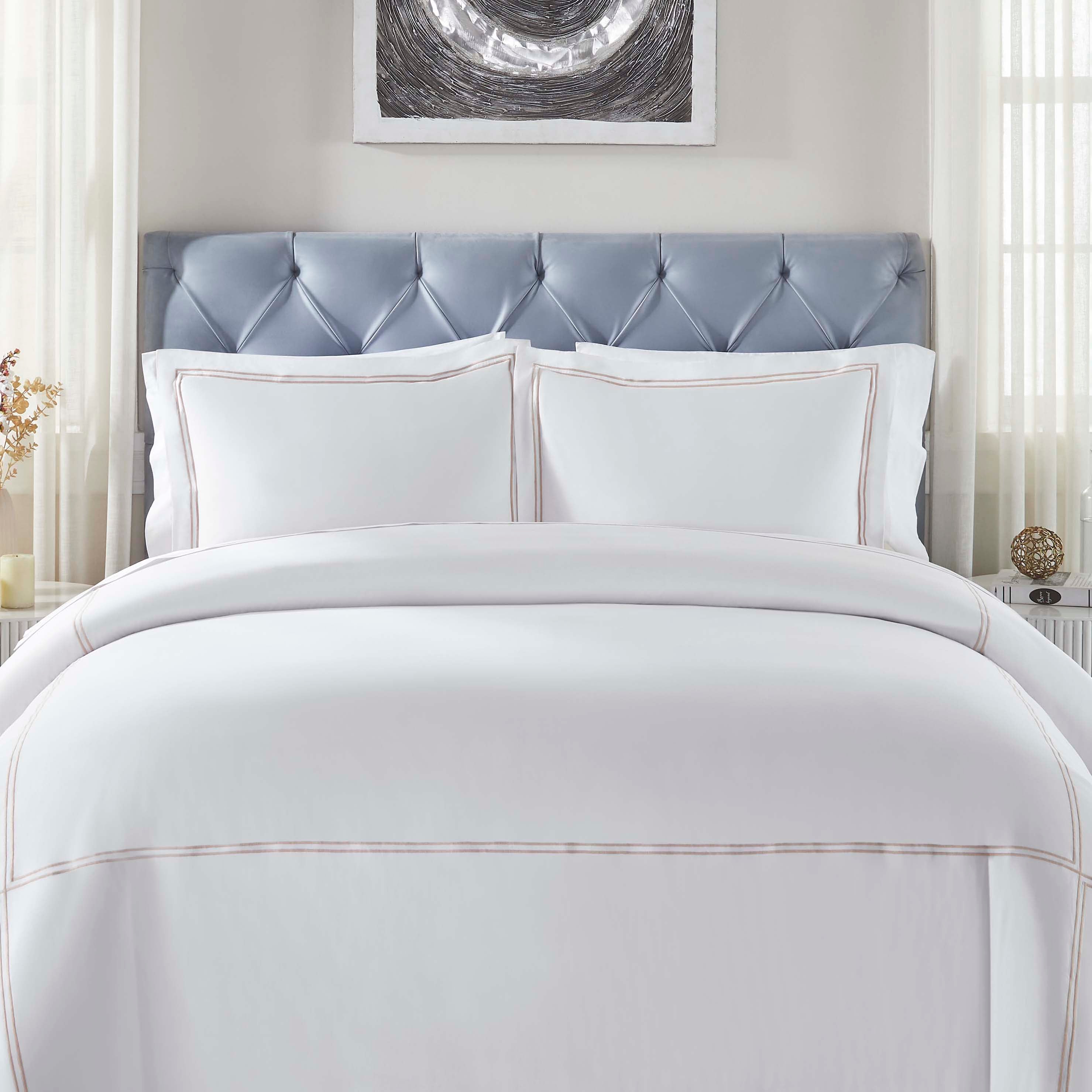 Spring Blooms Cotton 2-Line Embroidered 3-Piece Duvet Cover Set - Soft & Breathable Bedding for Master Bedroom, Guest Room & Dorm