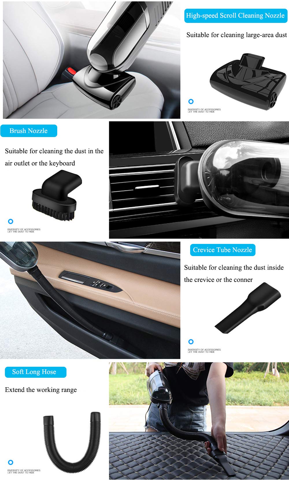 12V 120W High Power Car Vacuum Cleaner with 5000Pa Strong Suction - Portable Handheld Auto Vacuum with 360° Cyclonic Design & 4.5M Cord - Perfect for Car Detailing, Pet Hair Removal, and Home Cleaning (White)