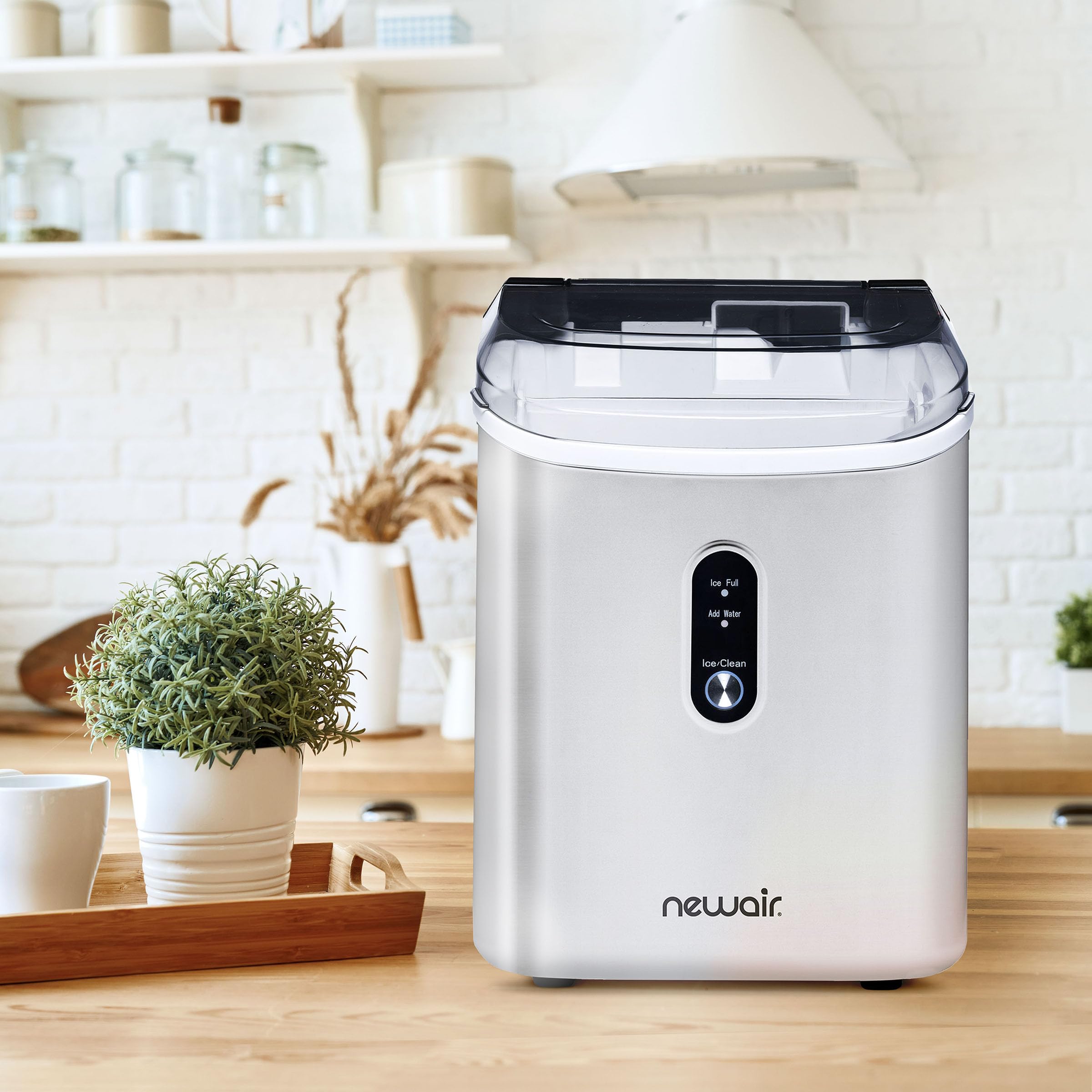 NewAir Nugget Countertop Ice Maker Machine - 26 lbs. Sonic Ice Maker with Self-Cleaning Function & Refillable Water Tank | Stainless Steel Portable Ice Machine for Home, Office, Kitchen, Coffee Bar, Parties & Outdoor Use