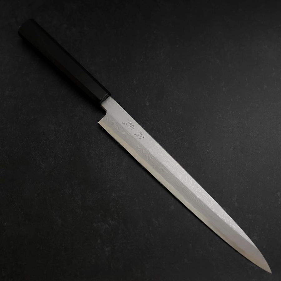 Premium Yanagiba Sushi Knife - Blue Steel #1 Suminagashi Blade with Buffalo Ebony Handle & Sheath - 270mm Japanese Chef Knife for Sushi, Sashimi & Precision Cutting - Perfect for Professional Chefs & Home Cooking Enthusiasts