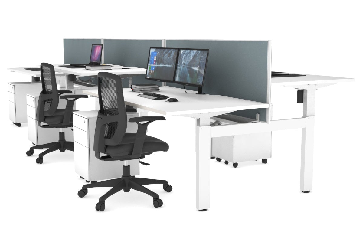 Adjustable 6-Person H Bench Workstation - White Frame [1200L x 800W with Cable Management] - Perfect for Office, Coworking Spaces & Collaborative Work Environments
