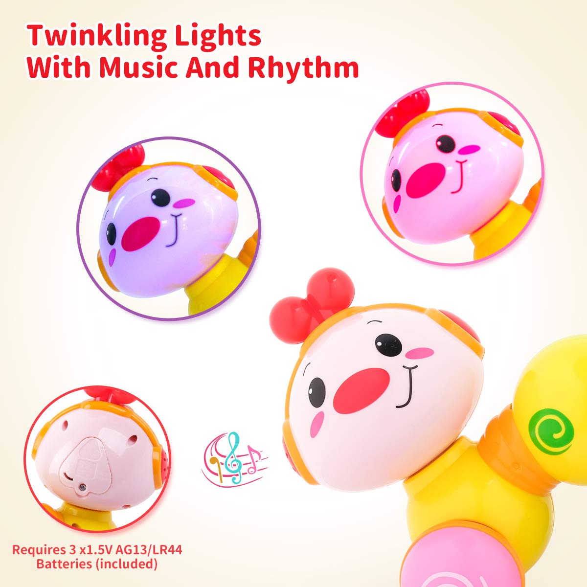Vanmor Musical Crawling Baby Toy for 6-12 Months - Interactive Light Up Inchworm Crawler with Sounds, Early Learning Infant Toy for Boys & Girls 6-18 Months | Perfect for Tummy Time, First Birthday Gifts & Sensory Development Play