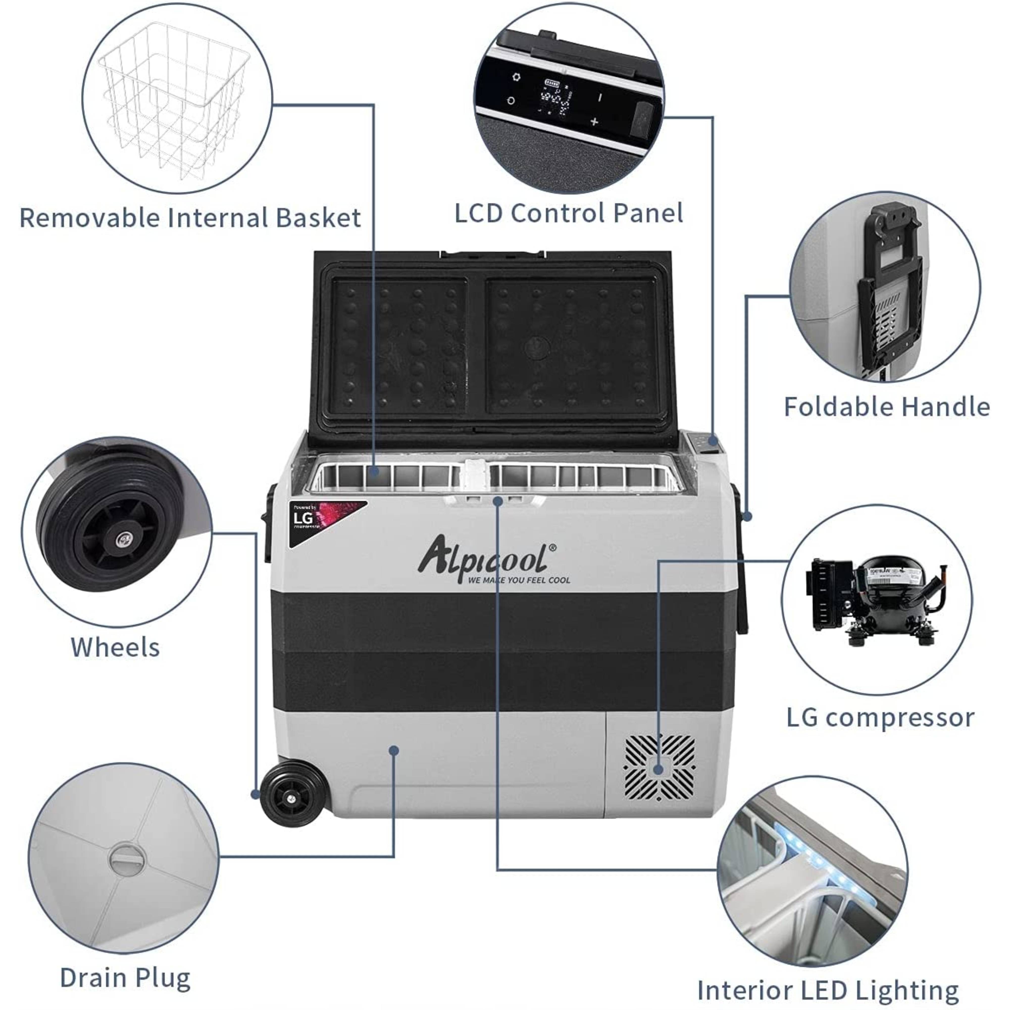 Alpicool LGT60 12V/24V Portable Car Refrigerator - 60L Dual Zone Freezer & Fridge for Camping, Road Trips, RV & Outdoor Adventures