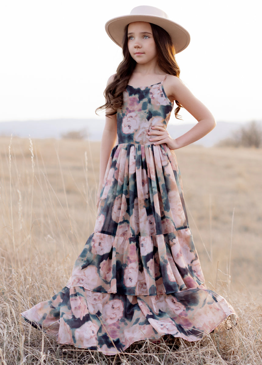 Catrin Dress in Cool Watercolor Floral Print - Elegant Summer Maxi Dress for Women | Perfect for Beach Vacations, Weddings & Casual Outings