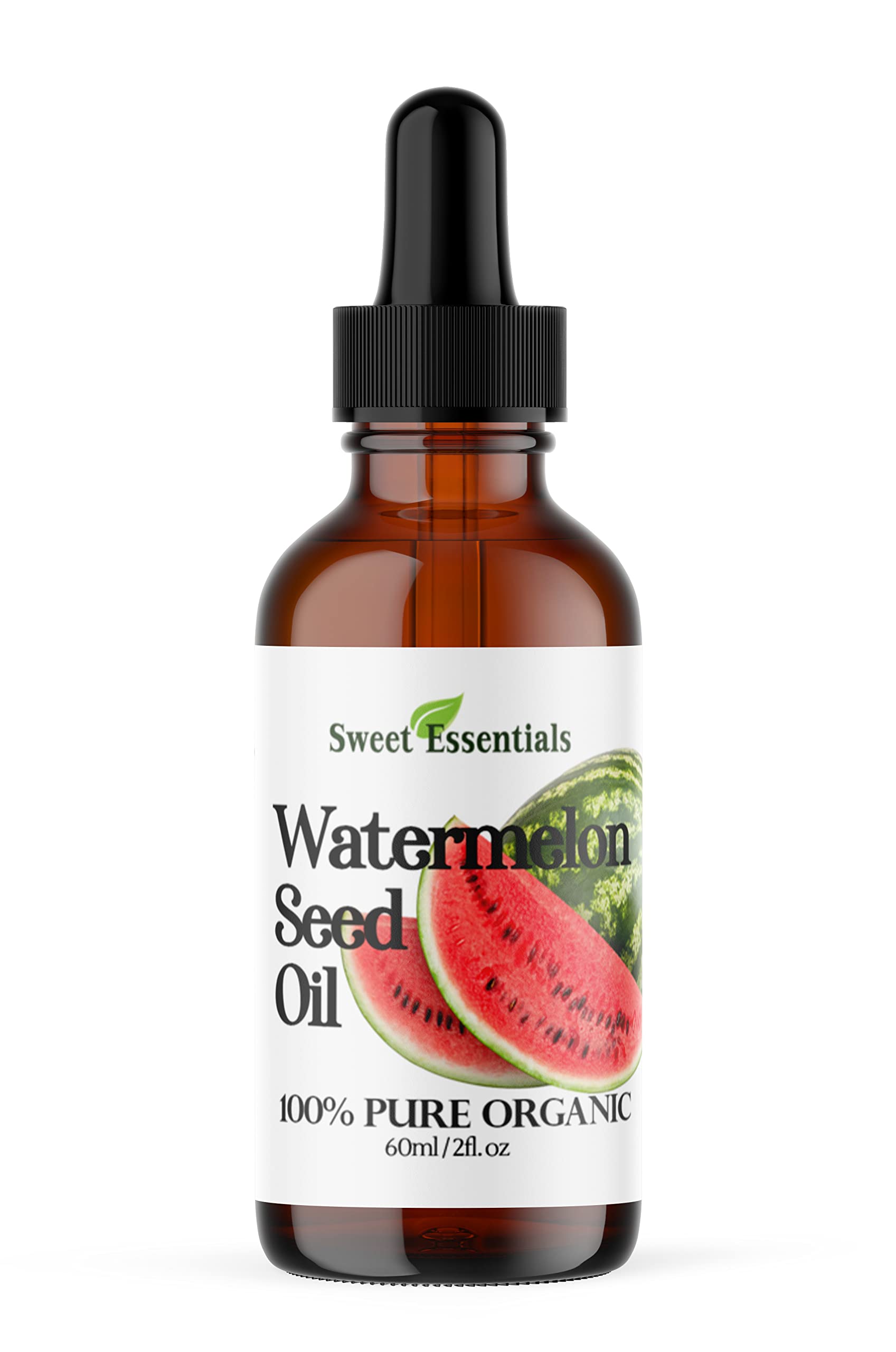 100% Pure Organic Watermelon Seed Oil - Cold-Pressed, Natural Moisturizer for Skin, Hair & Face Care | Imported from Egypt | 2 fl oz Glass Bottle by Sweet Essentials | Perfect for DIY Beauty Recipes, Massage Therapy & Aromatherapy