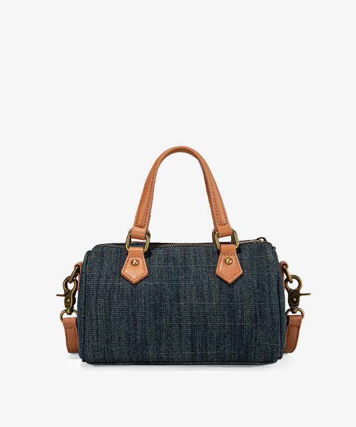 LEE Denim Canvas Barrel Satchel Top Handle Crossbody Bag for Women - Stylish Shoulder Purse for Work, Travel & Everyday Use