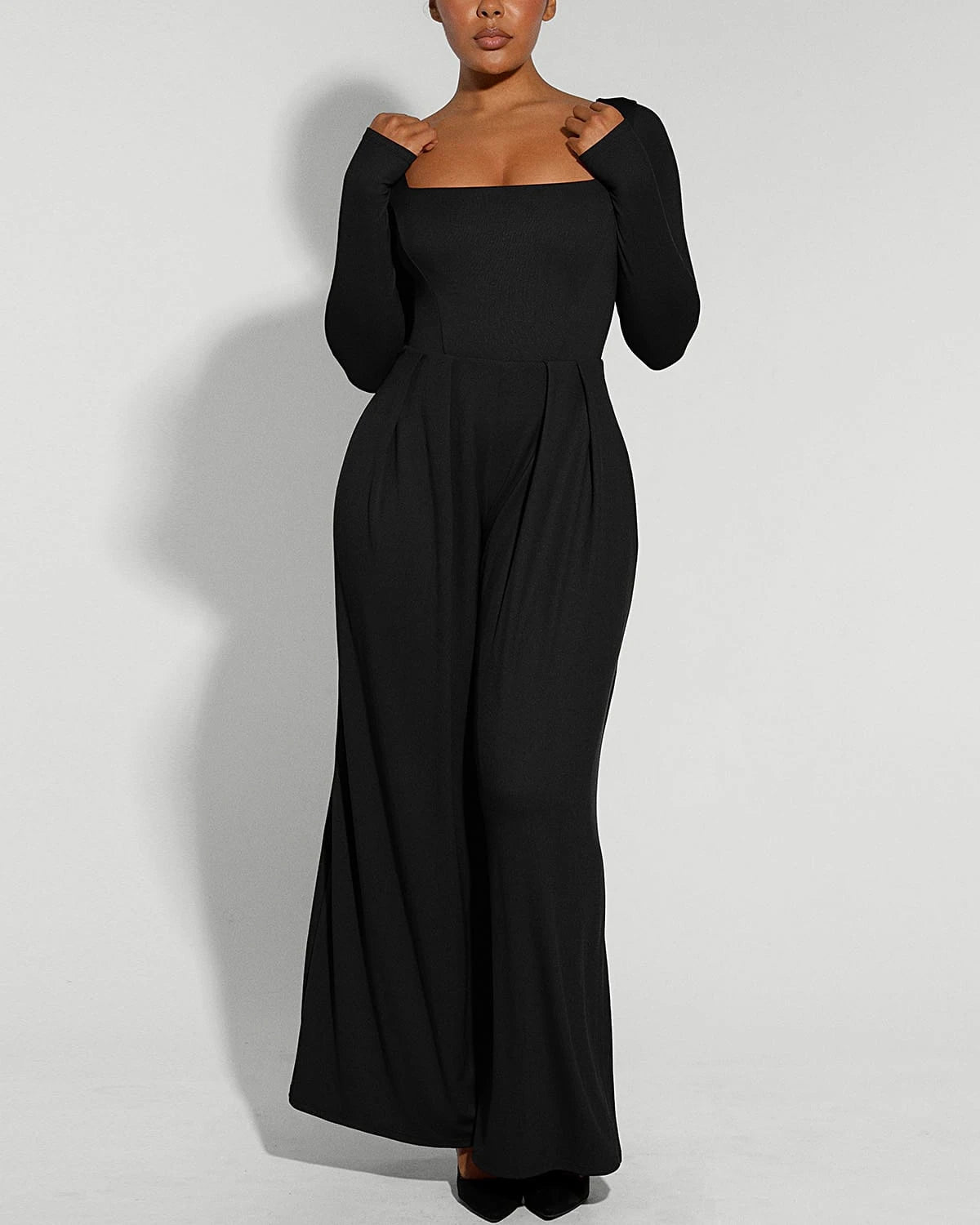 Square Neckline Slimming Jumpsuit for Women - Tummy Control Bodysuit with Built-in Shapewear - Perfect for Parties, Date Nights & Special Occasions