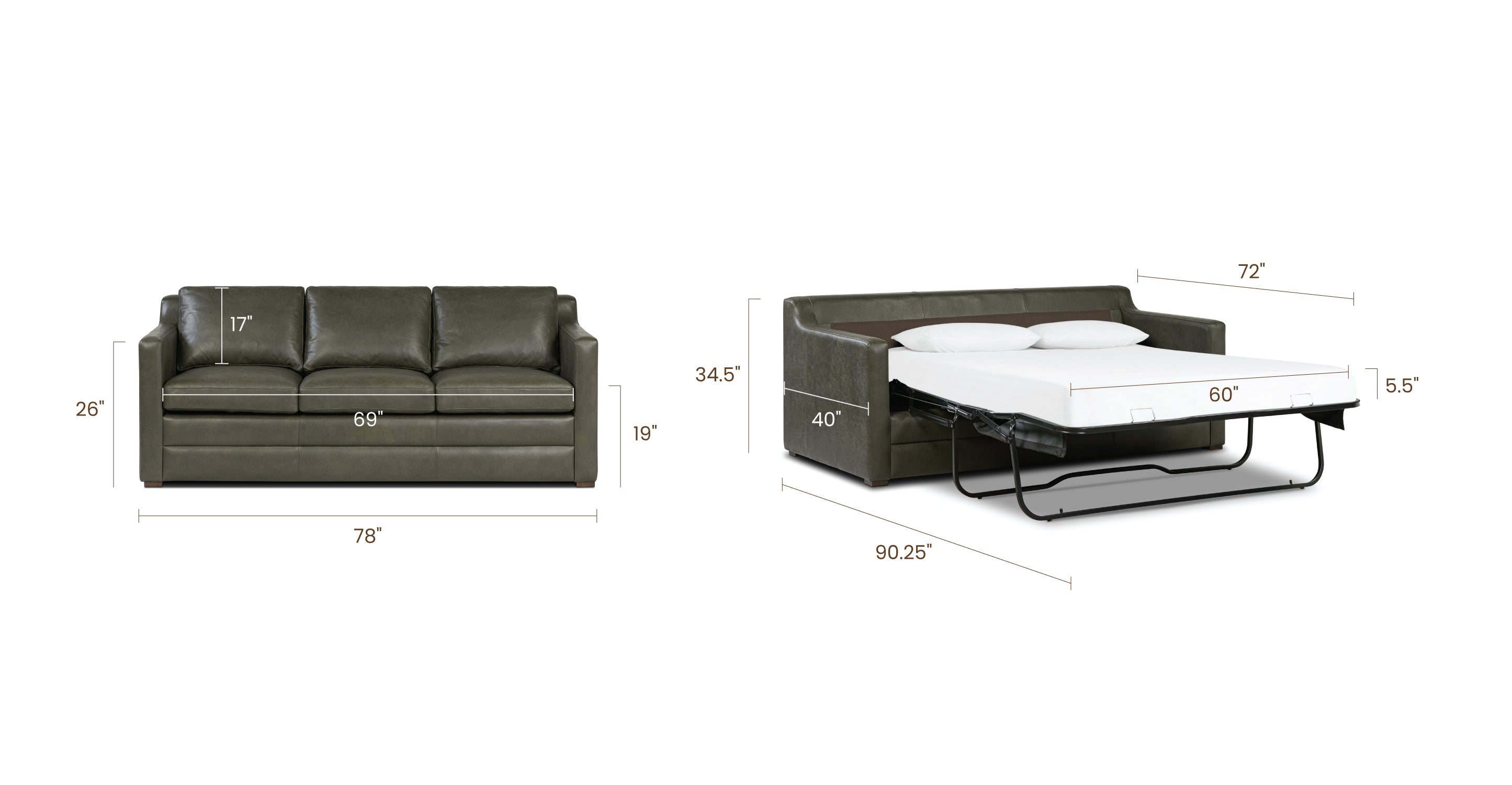 Sorrento Leather Convertible Sleeper Sofa with Pull-Out Bed - Modern Sectional Couch for Small Spaces, Living Room & Guest Room