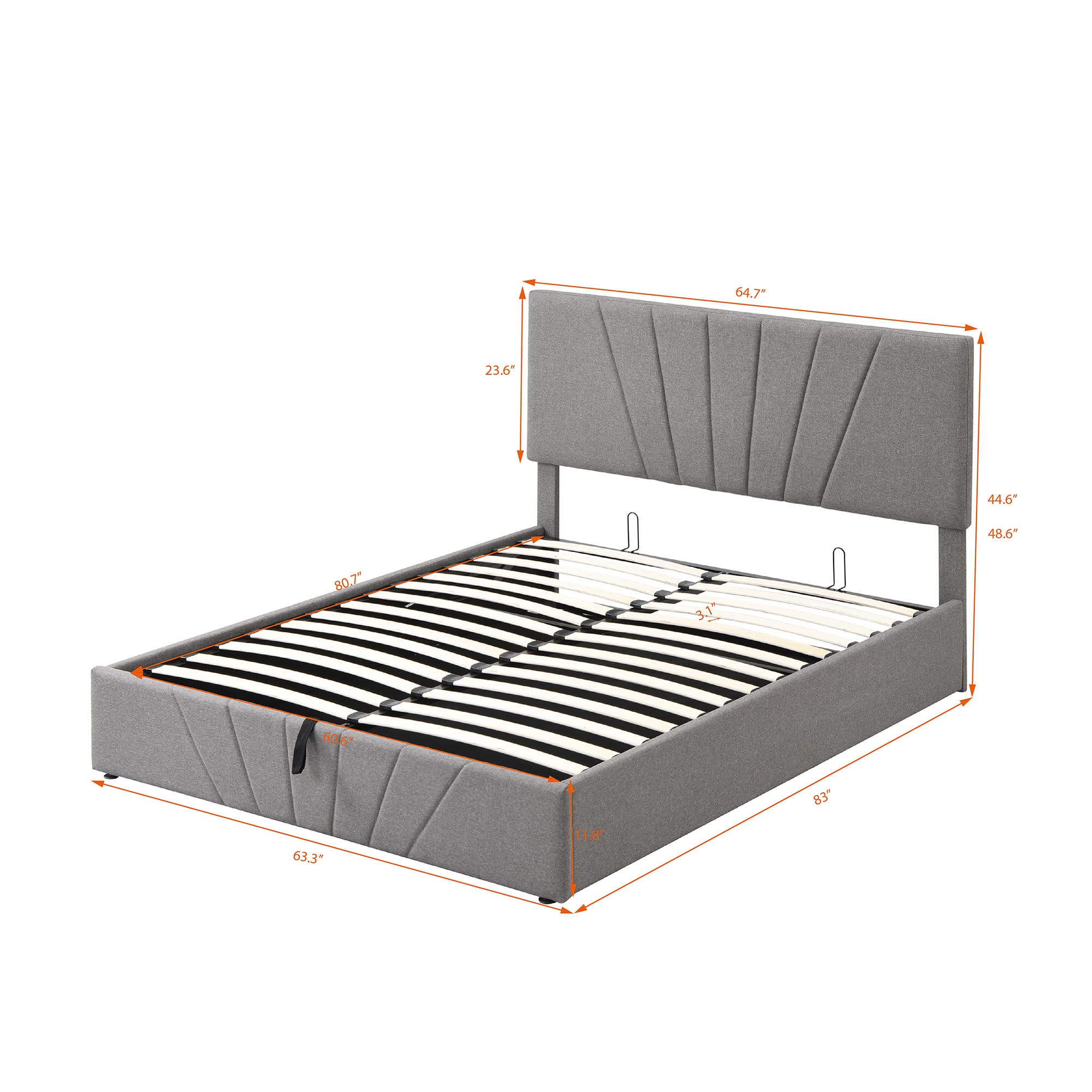 Queen Size Upholstered Platform Bed Frame with Gas Lift Storage | Grey Tufted Headboard & Hydraulic System | Space-Saving Bedroom Furniture for Small Apartments & Guest Rooms