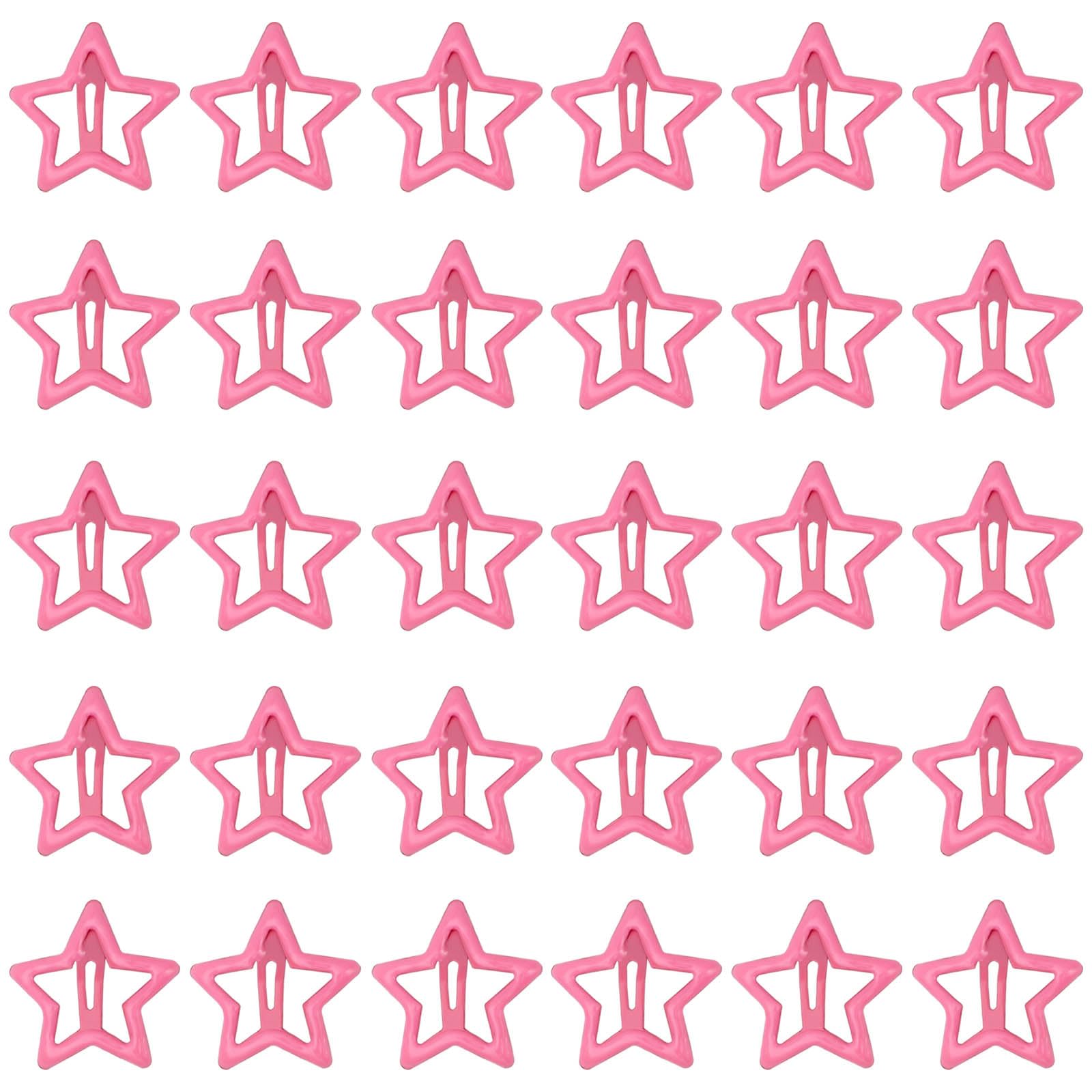 Pink Star Hair Clips - 30pcs No Slip Barrettes for Women & Girls - Party & School Accessories