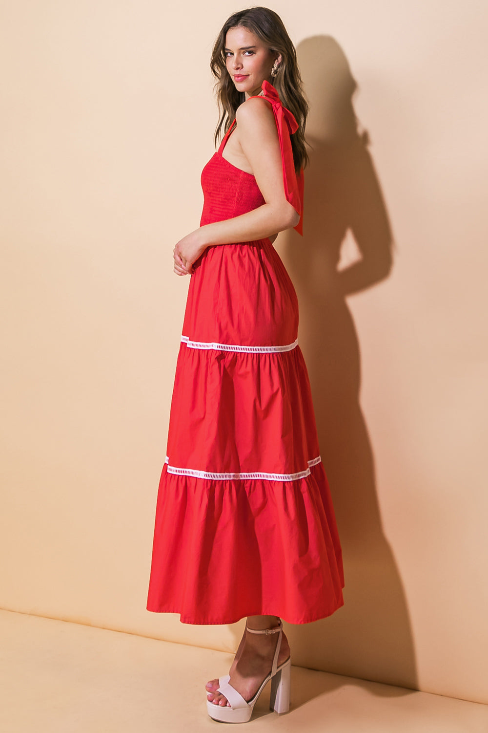 Elegant Lace Trim Poplin Midi Dress for Women - Perfect for Summer, Weddings & Special Occasions