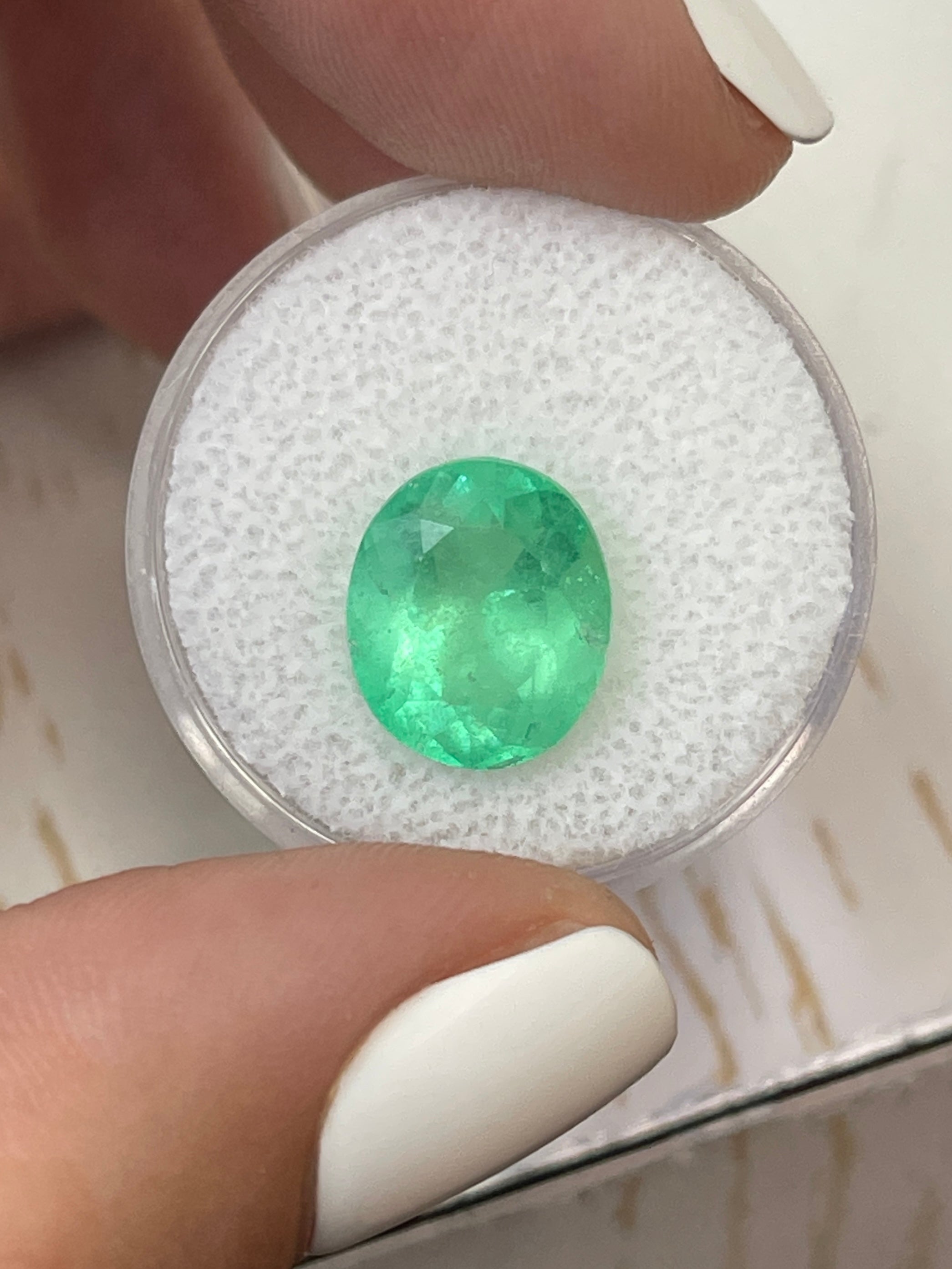5.21 Carat 12x10mm Yellowish Green Natural Loose Colombian Emerald Oval Cut Gemstone for Jewelry Making, Engagement Rings & Luxury Collections