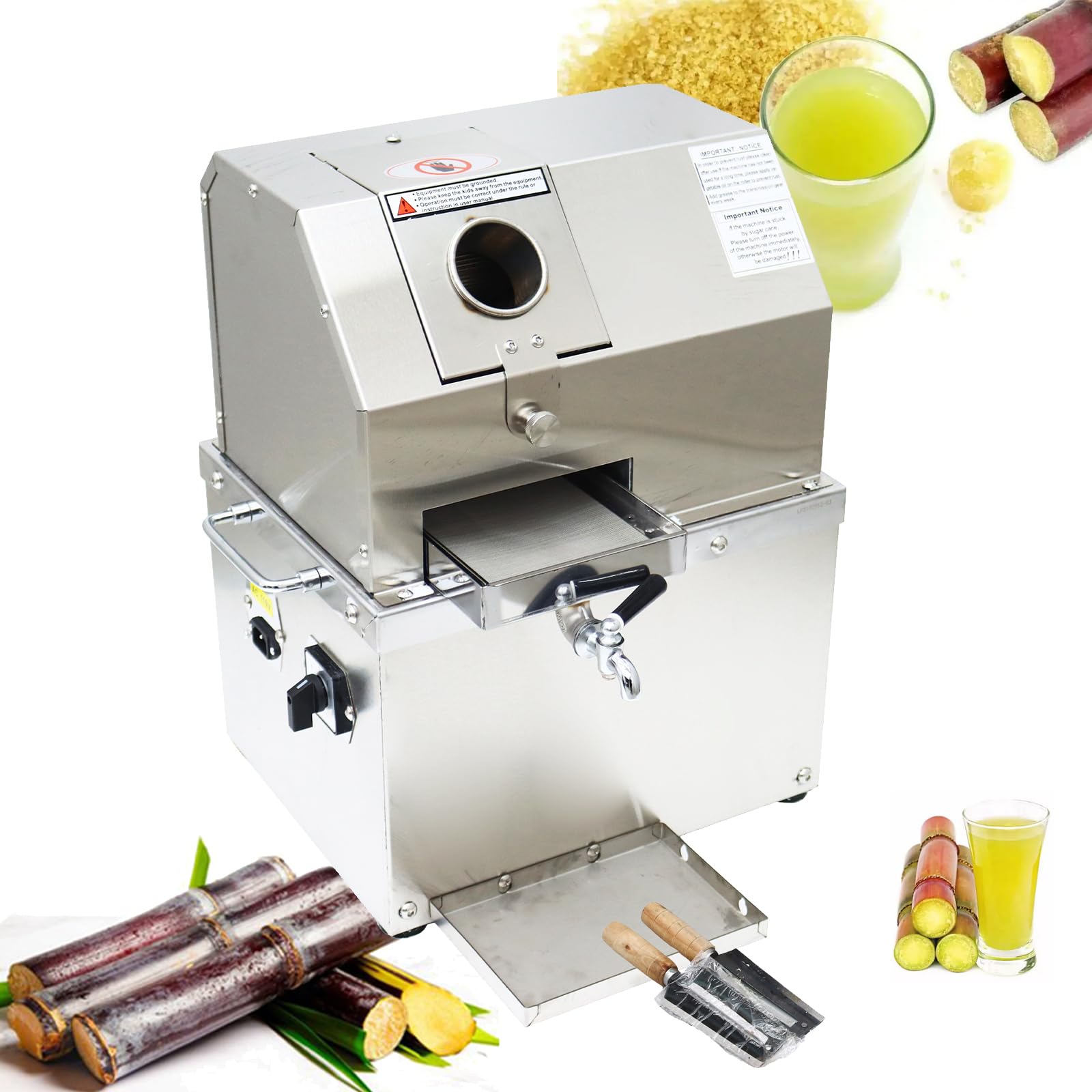 INTBUYING Commercial & Home Electric Sugarcane Juicer Machine - 800W 110V Stainless Steel 3-Roller Press Extractor with Detachable Cover - Perfect for Juice Bars, Restaurants, and Healthy Home Juicing