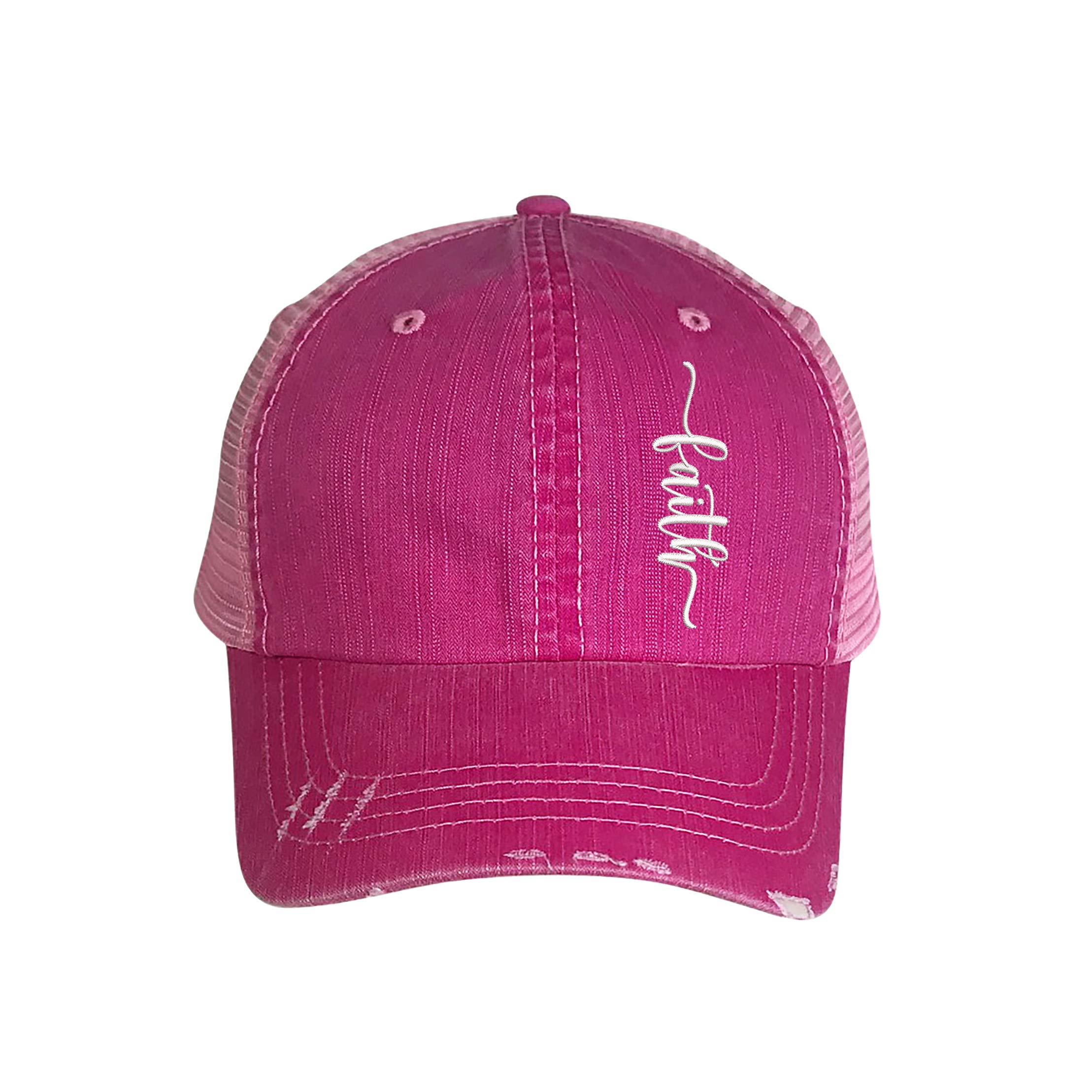 Side Faith Distressed Trucker Hat - Embroidered Baseball Cap for Men & Women | Vintage Style Adjustable Snapback for Outdoor Activities, Concerts & Casual Wear