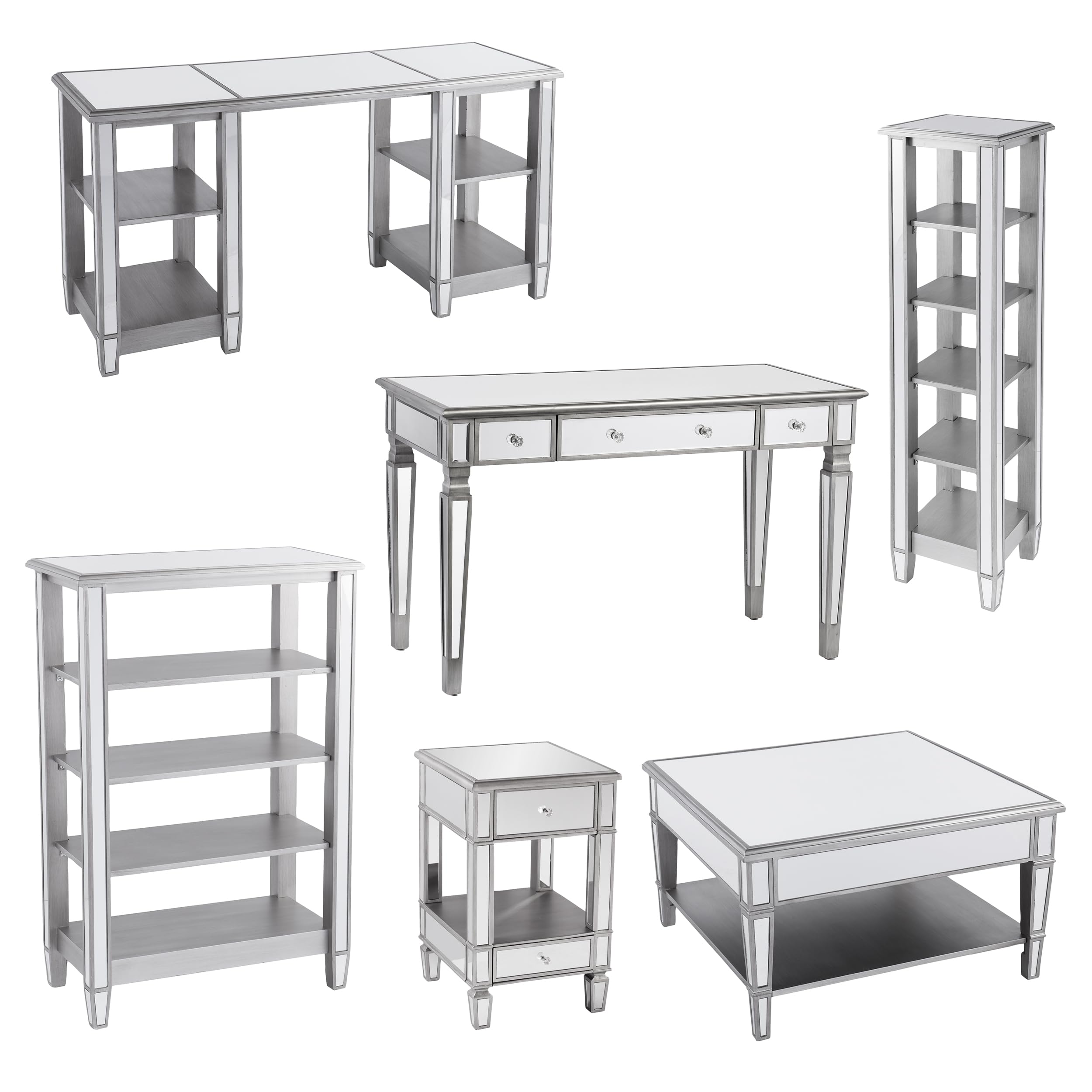 SEI Furniture Wedlyn Mirrored Writing Desk - Silver Finish Modern Home Office Desk with Mirror for Small Spaces | Perfect for Study, Work, or Vanity Makeup Area