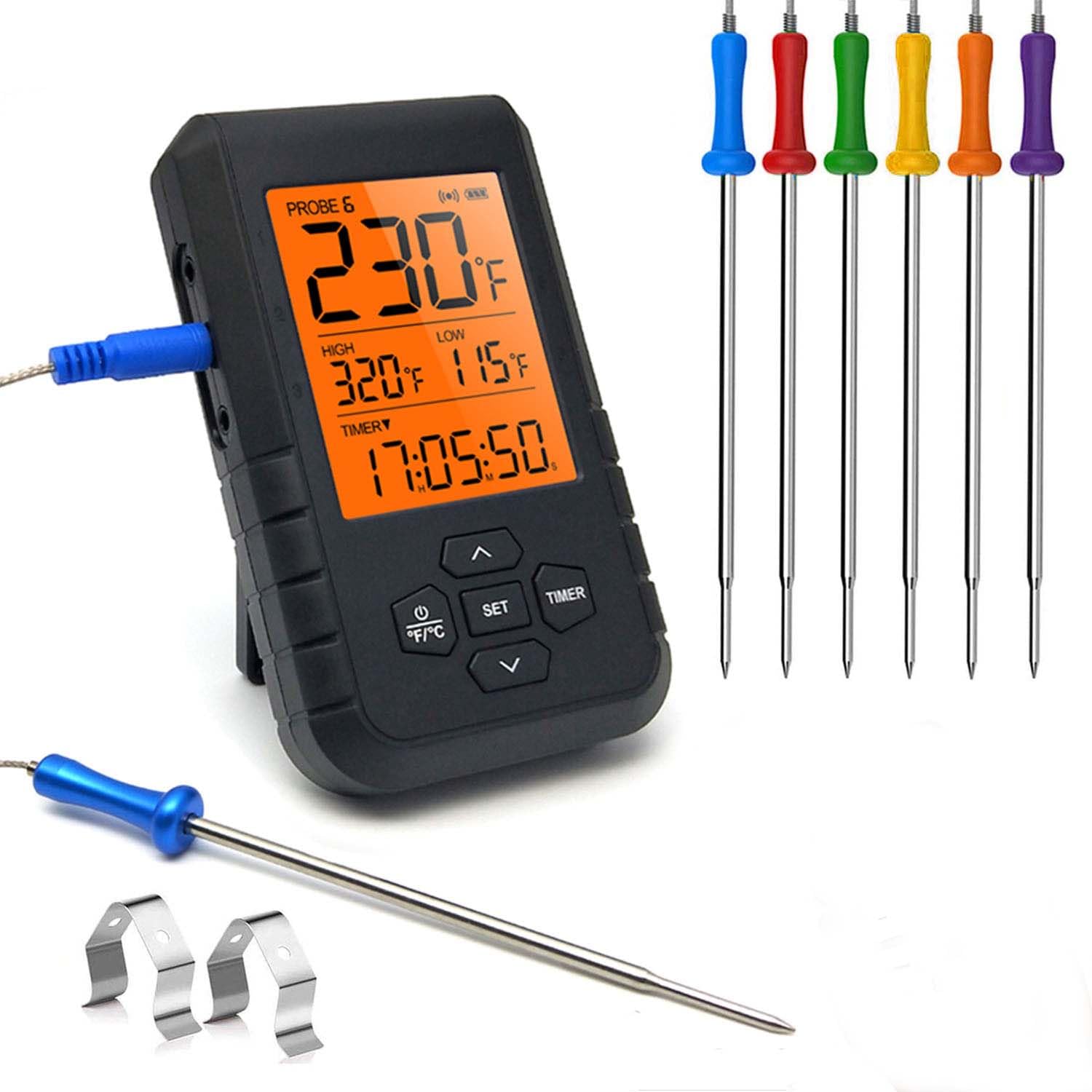**Wireless Meat Thermometer with Bluetooth - Digital Instant Read Thermometer for Grilling, Smoking, Oven & BBQ - 6 Probes with Remote App Monitoring - Perfect for Backyard Cookouts, Camping & Home Kitchen Use**