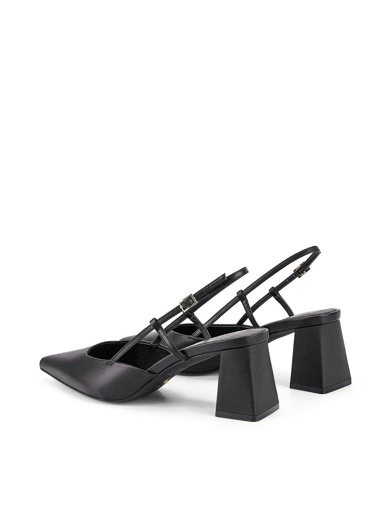 Yasmine Slingback Heels for Women - Black Leather Pumps with Comfortable Block Heel - Perfect for Office, Party & Evening Events