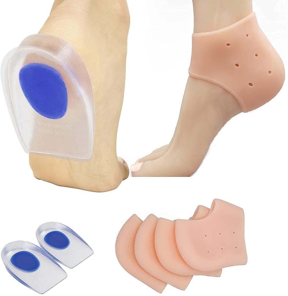 FEXMY Silicone Heel Protectors for Cracked Heels & Pain Relief - Plantar Fasciitis, Heel Spurs Support - Soft Gel Heel Pads for Women - Perfect for Work, Running & Daily Comfort