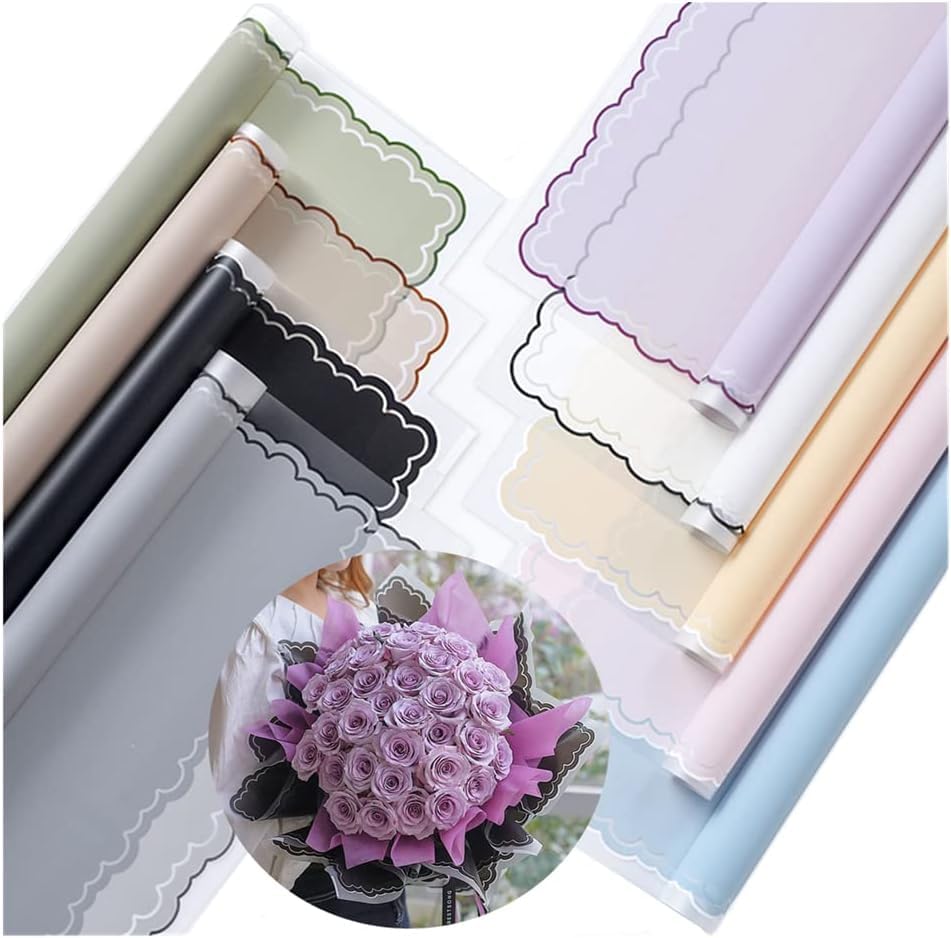 Zarwani 10 Sheets Frosted Flower Wrapping Paper with Wavy Lines - Elegant Gray Gift Wrap for Christmas Presents, Korean Bouquet Packaging, DIY Arts & Crafts | Perfect for Holiday Gifts, Birthday Presents & Party Decorations
