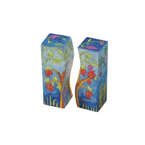 Yair Emanuel Handcrafted Wooden Salt and Pepper Shakers - Pomegranate Design (SA-5) - Perfect for Kitchen, Dining Table & Housewarming Gifts