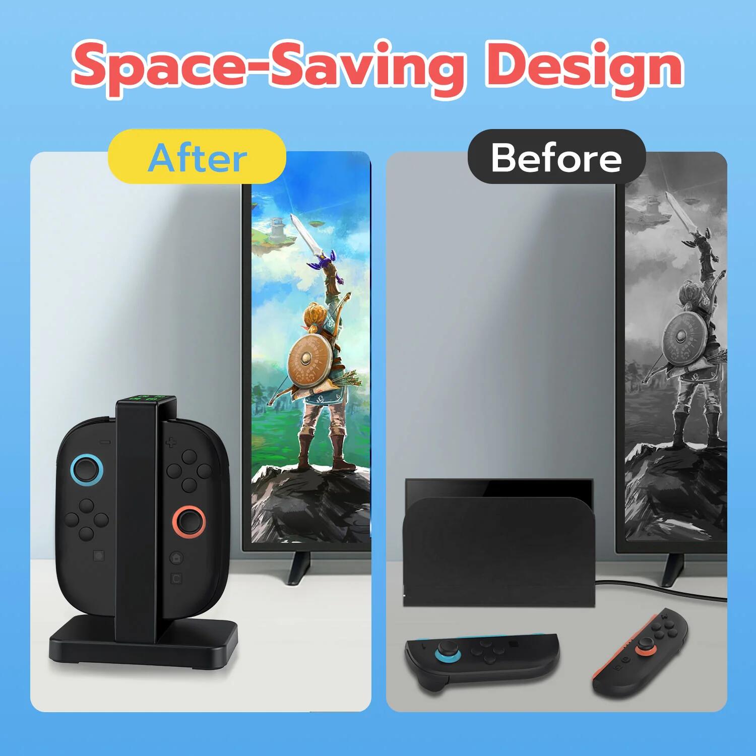 DOBE Charging Dock for Nintendo Switch & Switch OLED - Fast Charging Station for 2 Joy-Con Controllers (Black, TNS-3192B) | Perfect for Gaming Sessions & Travel Accessories