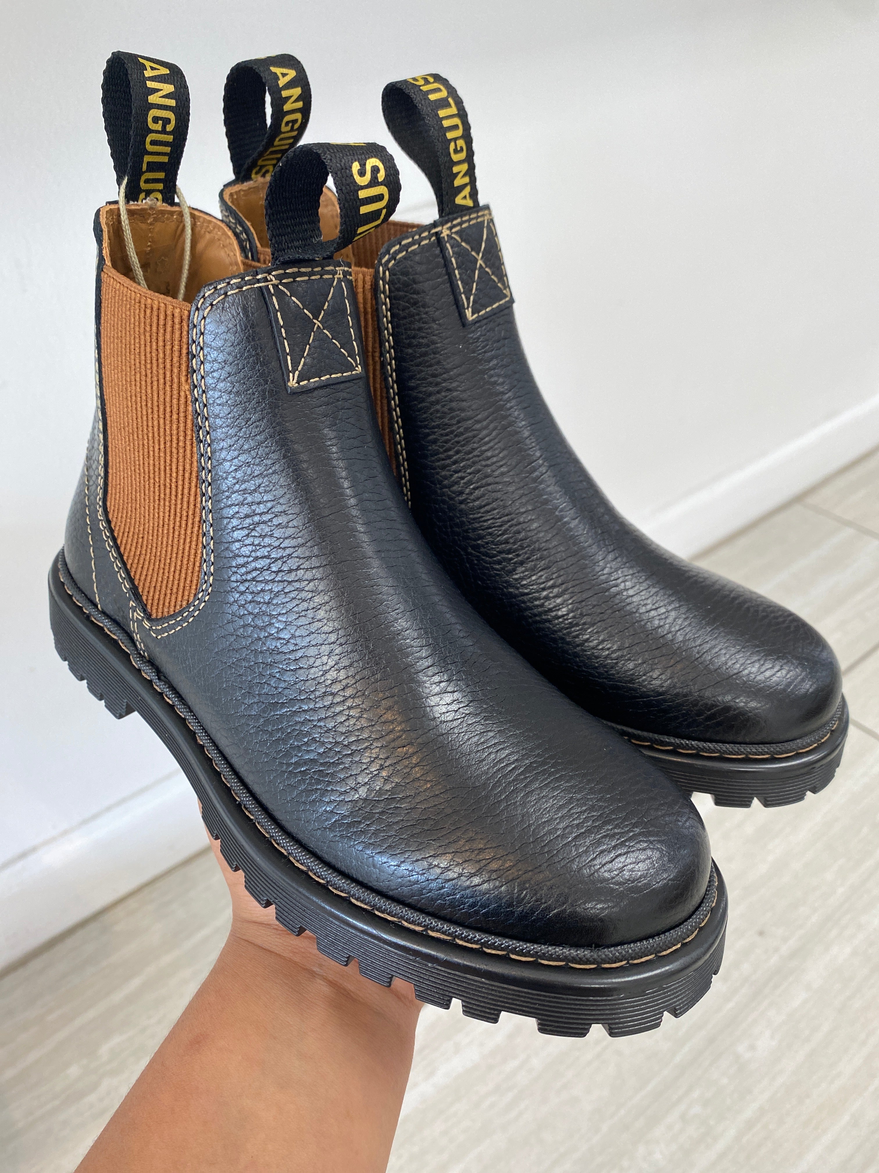 Angulus Black and Brown Leather Boots for Men & Women | Waterproof & Comfortable | Perfect for Hiking, Outdoor Adventures & Casual Wear