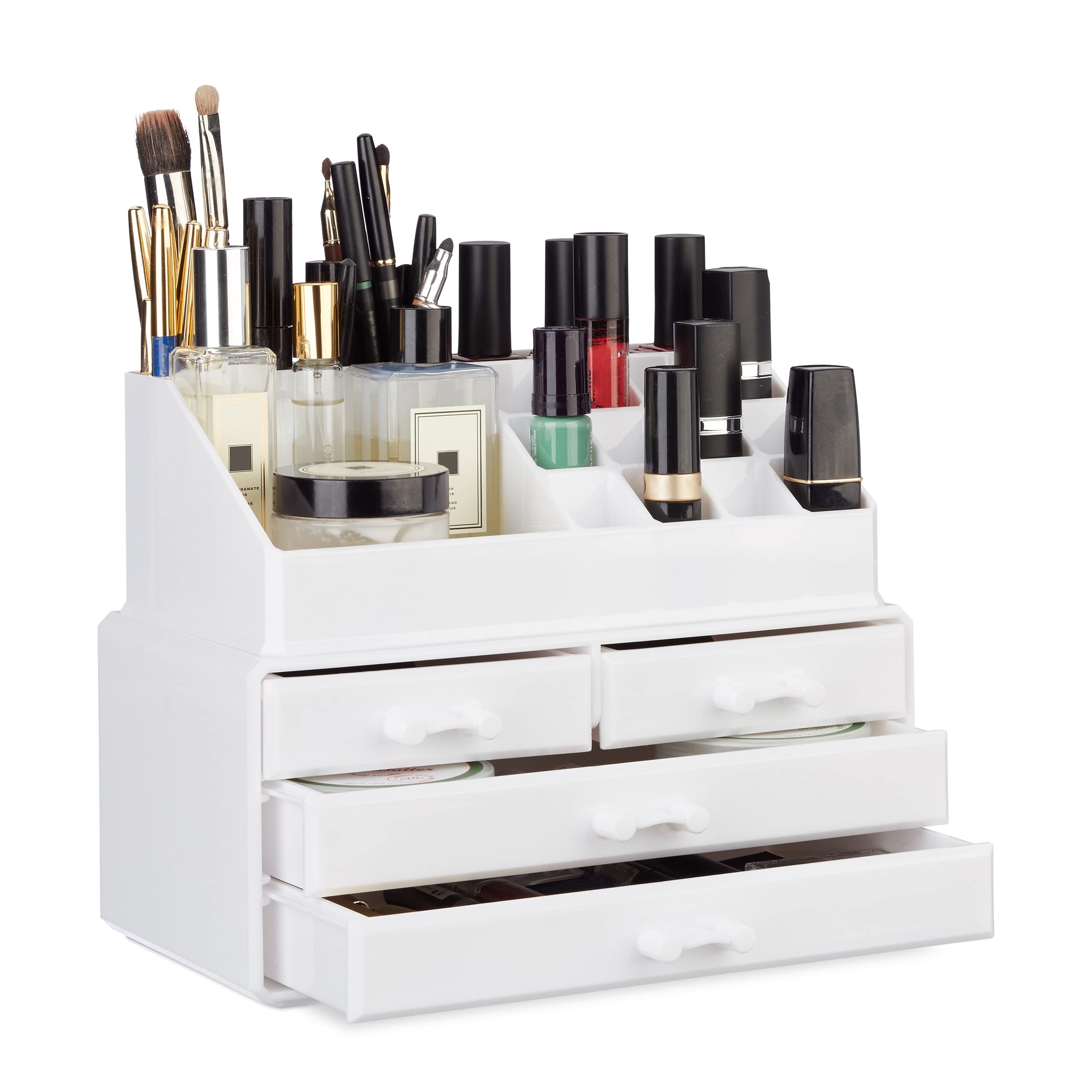 4-Drawer Acrylic Makeup Organizer - Cosmetic Storage Case for Nail Polish, Lipstick & Beauty Products | Perfect for Vanity, Bathroom & Travel Organization (White)