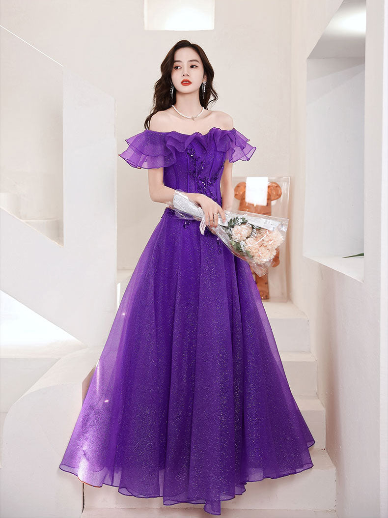 Elegant Blue Tulle Off Shoulder Long Prom Dress - A-Line Evening Gown for Formal Events, Homecoming, and Special Occasions