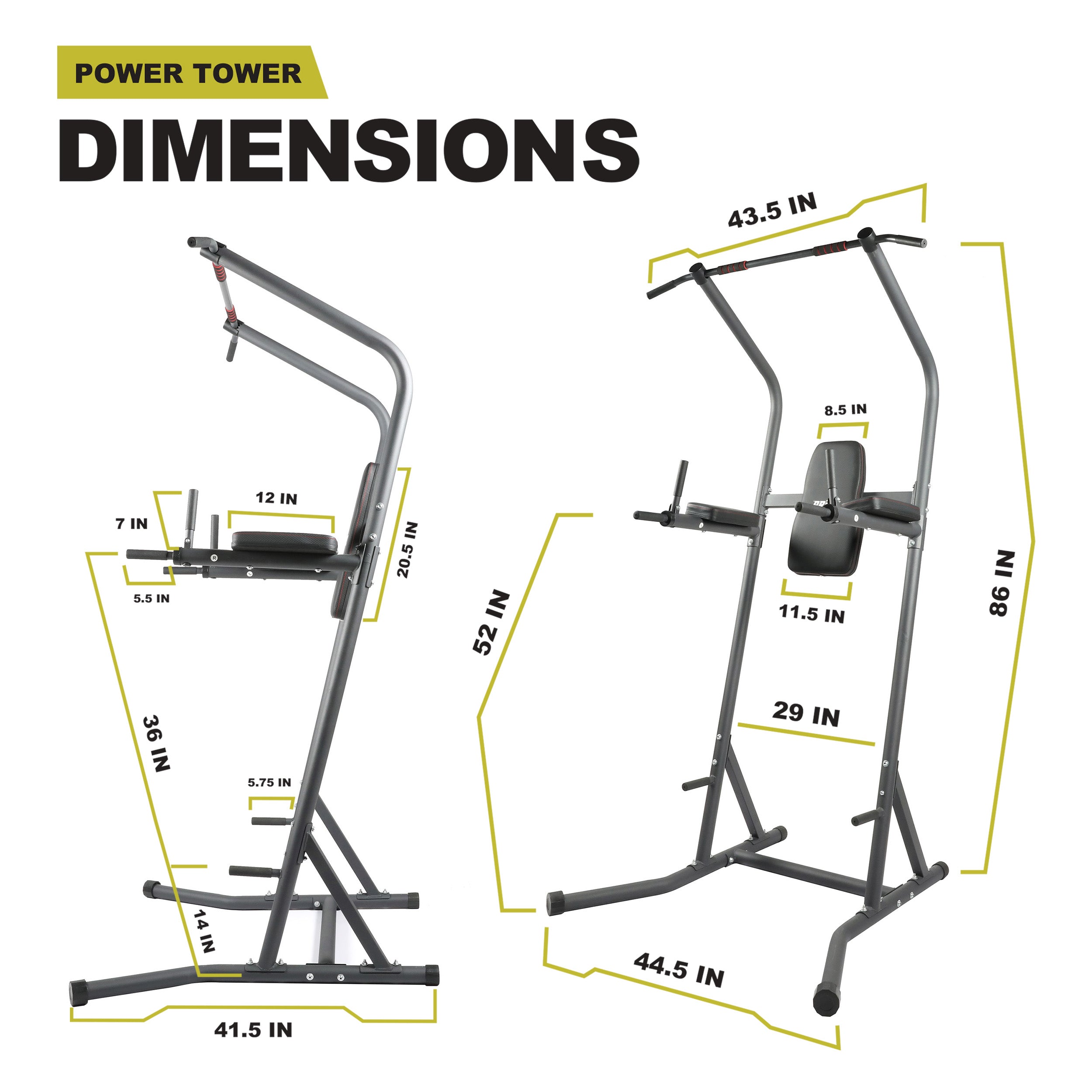 PRCTZ Power Tower - Adjustable Pull Up & Dip Station for Home Gym, Strength Training Equipment for Full Body Workout - Perfect for Calisthenics, CrossFit & Home Fitness