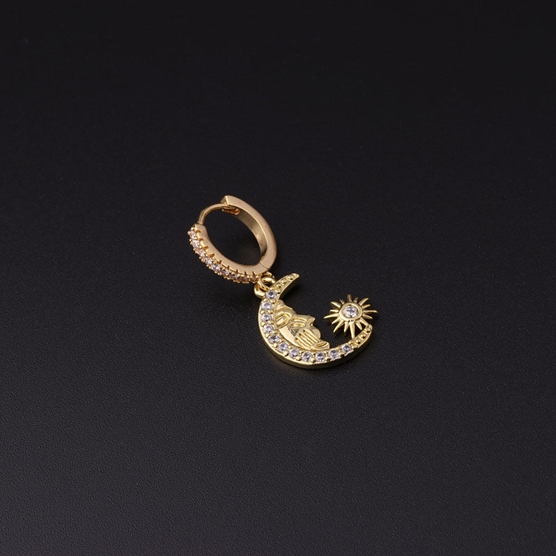 18K Gold Boho Dangle Hoop Earrings - Clip On Celestial Earrings for Women | Perfect for Parties, Weddings & Everyday Boho Fashion (HSPJ337)