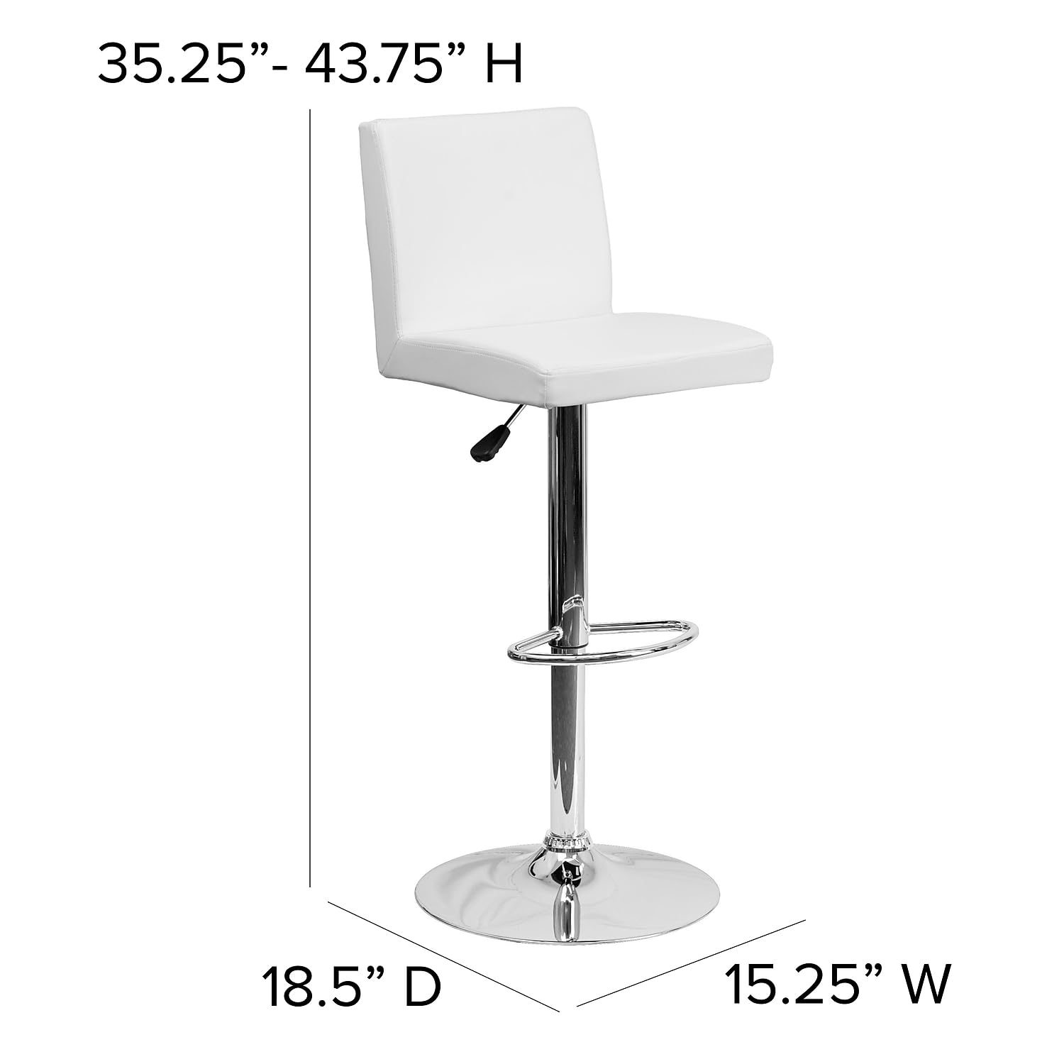 Flash Furniture Adjustable Height Barstool - Contemporary Vinyl Upholstery with Panel Back & Chrome Base - 1-Pack White Bar Stool for Kitchen Island, Breakfast Nook & Home Bar