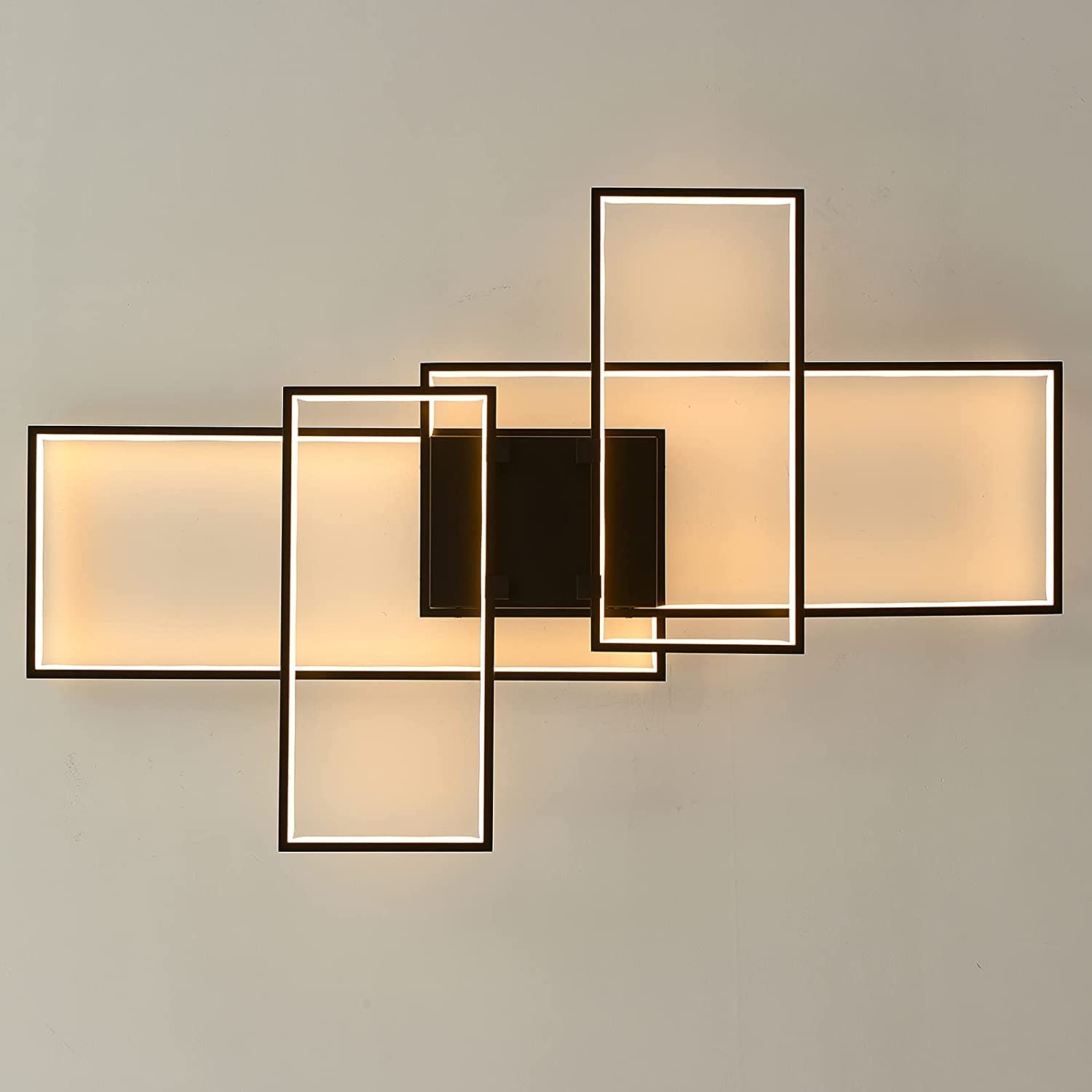 Becailyer 71W LED Flush Mount Ceiling Light with Remote - 4 Square Acrylic Modern Ceiling Lamp in Black - Dimmable 3000K-6000K for Bedroom, Kitchen, Living Room & Study - Perfect for Ambient Lighting and Home Decor