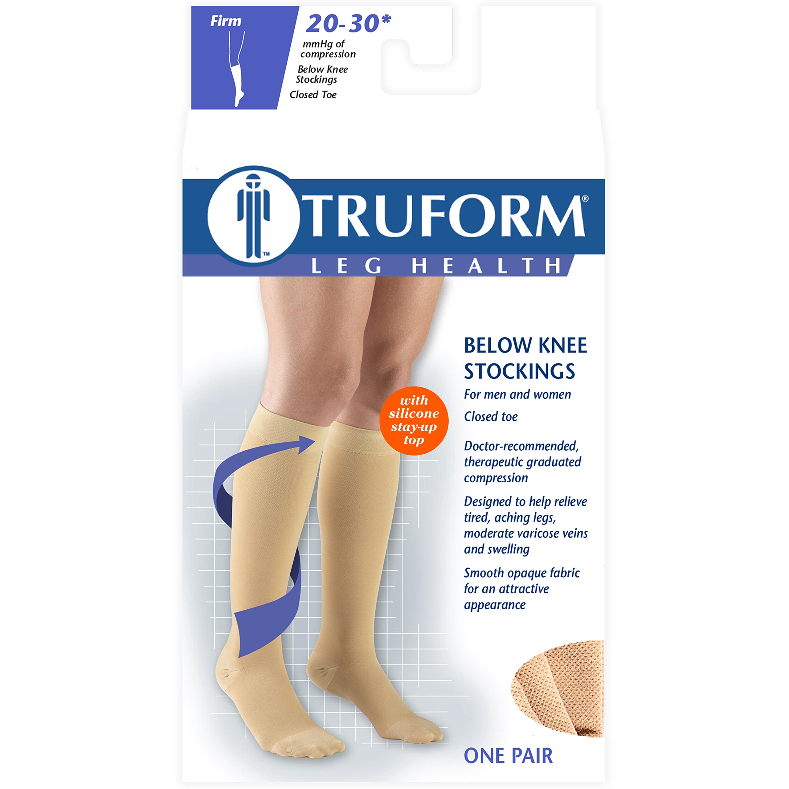 Truform 20-30 mmHg Compression Socks for Men & Women - Knee High Support Stockings with Dot Top & Closed Toe - Beige Small Size - Ideal for Travel, Varicose Veins & Post-Surgery Recovery