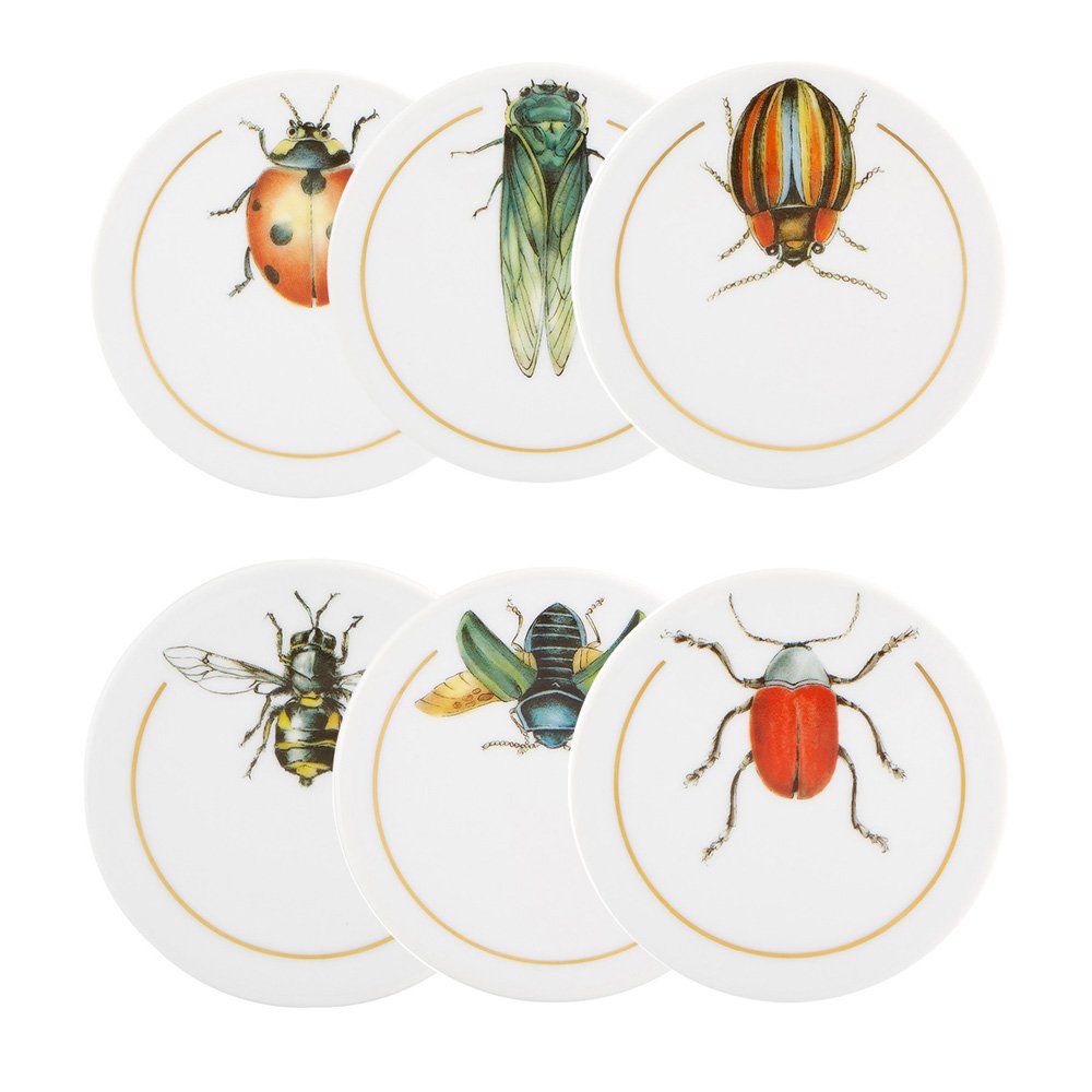 Vista Alegre Insect Coaster Set of 6 - Colorful Glass Drink Coasters for Home, Bar, and Outdoor Use - Perfect for Protecting Tables from Spills and Stains