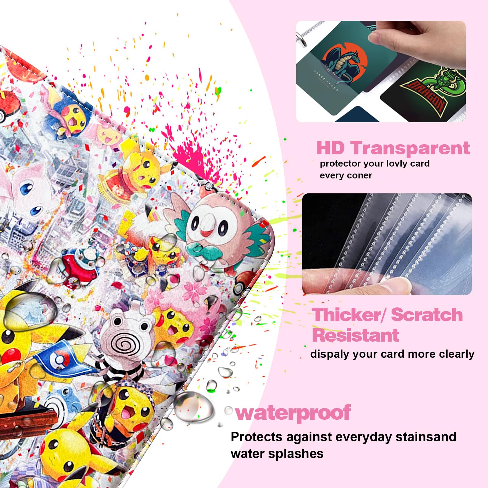 Premium 9-Pocket Pokemon Card Binder - Holds 900 Trading Cards with 50 Removable Sleeves, Durable TCG Storage Album & Carrying Case for Collectors (Pink) - Perfect for Organizing, Protecting & Showcasing Your Pokemon Card Collection at Home, School or Tournaments